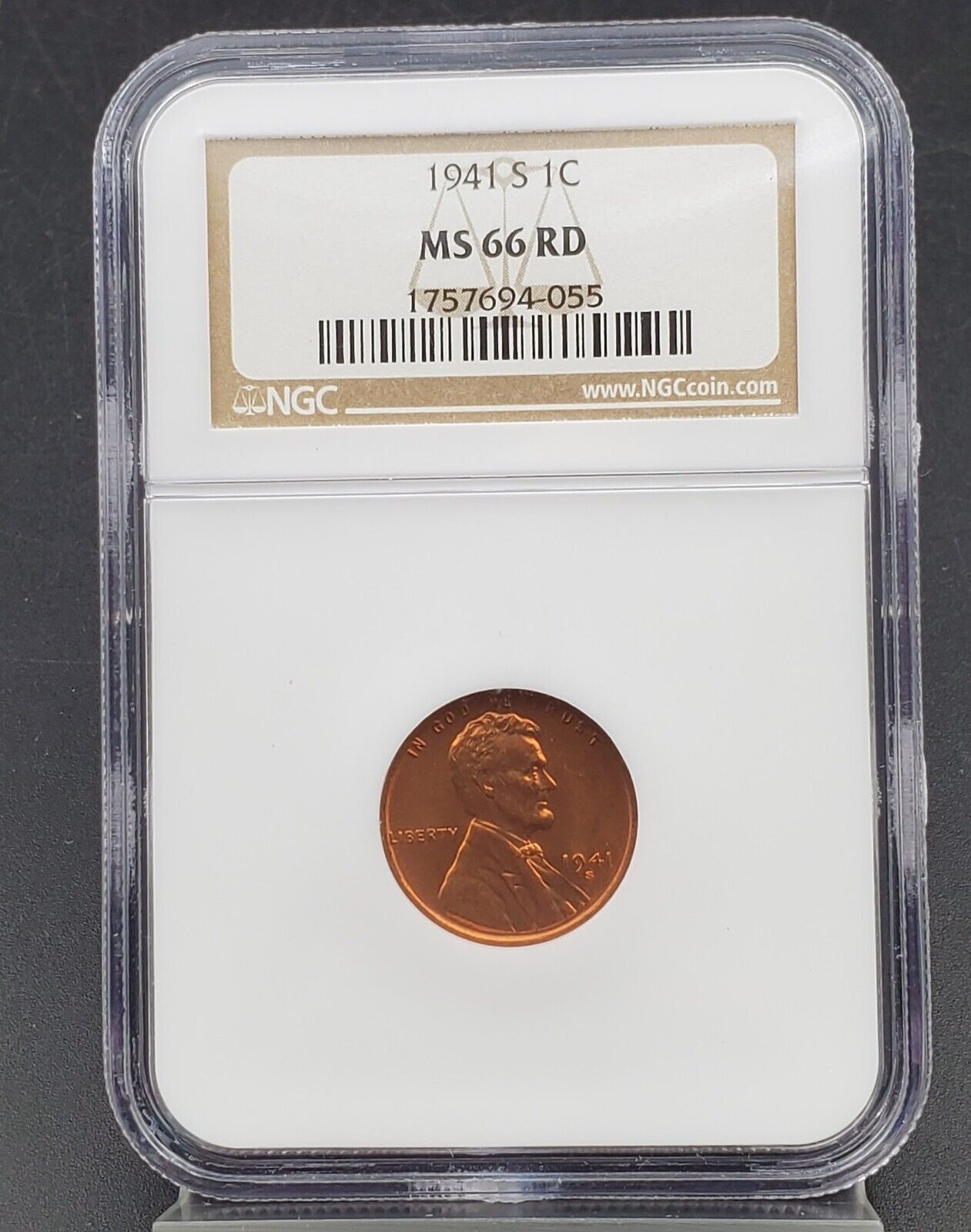 1941 S Lincoln Wheat Cent Penny Coin NGC MS66 RD RED #055 Gem BU Certified