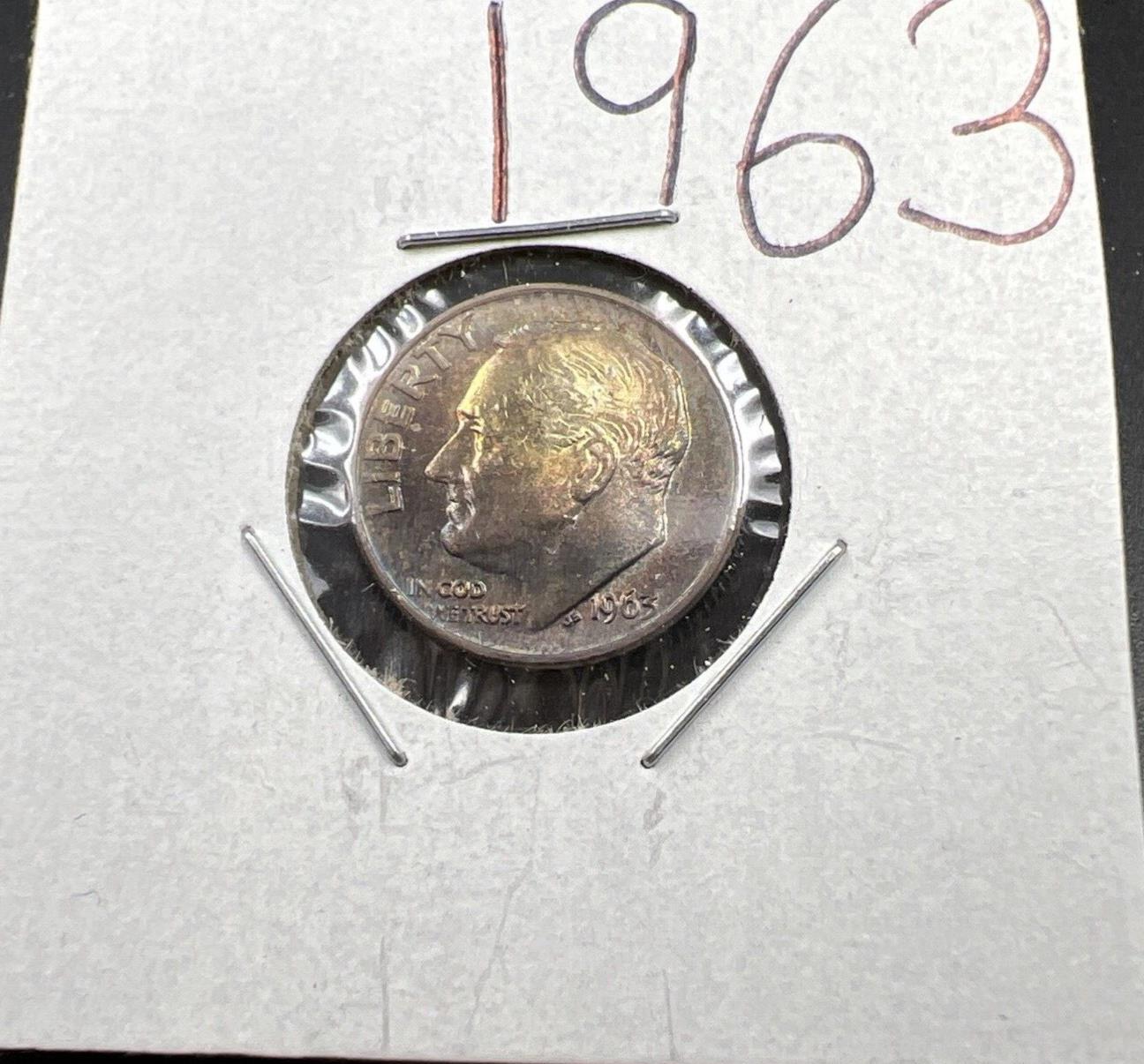 1963 P 10c Roosevelt Silver Dime Coin BU Nice Original Toning Toner SKU#GN3