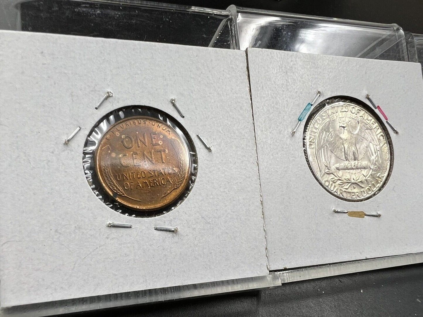 Toner Trio 3 Coin Set 1964 D 10c & 25c BU & 1958 1c UNC RB Neat Toning