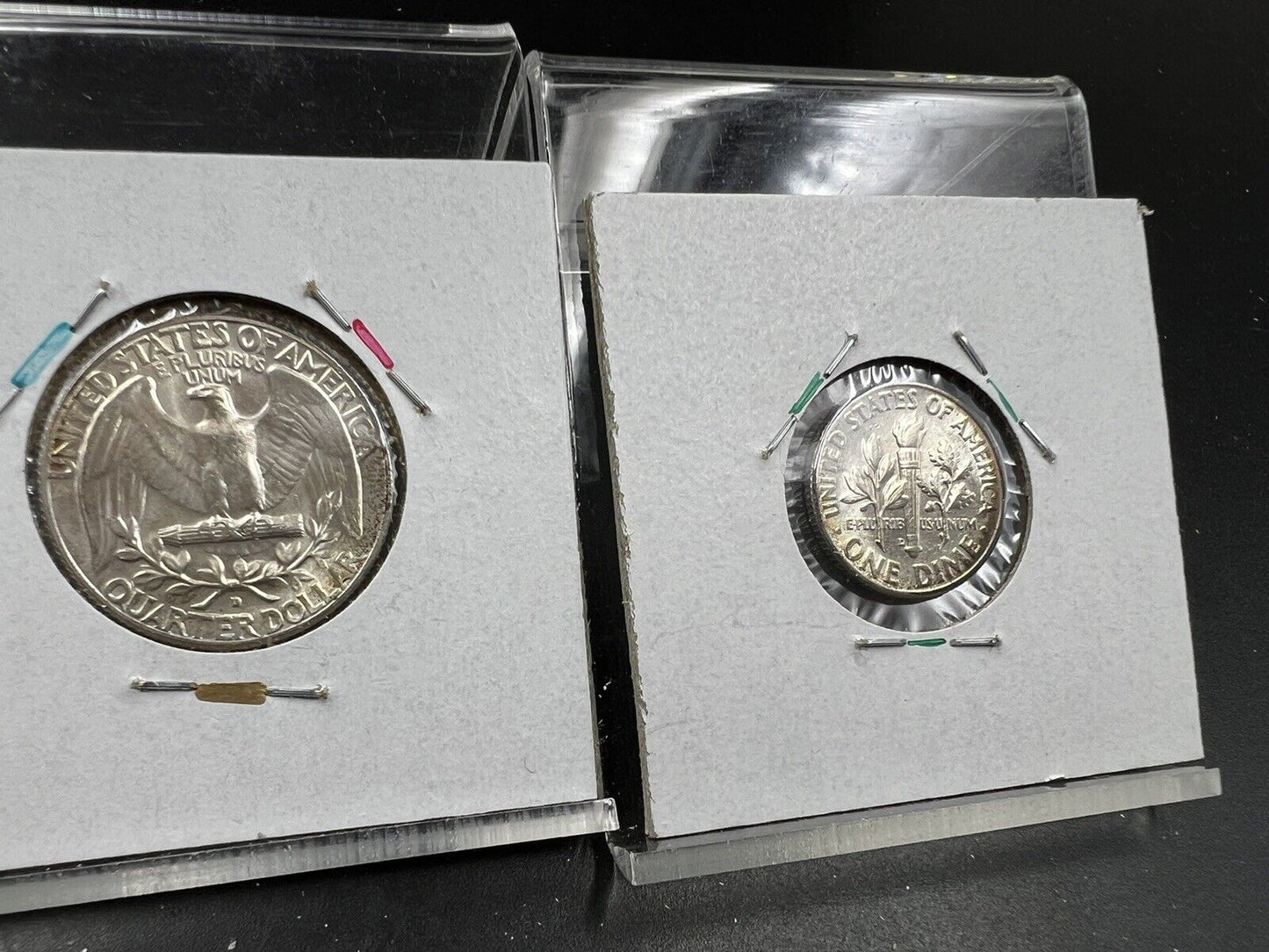 Toner Trio 3 Coin Set 1964 D 10c & 25c BU & 1958 1c UNC RB Neat Toning