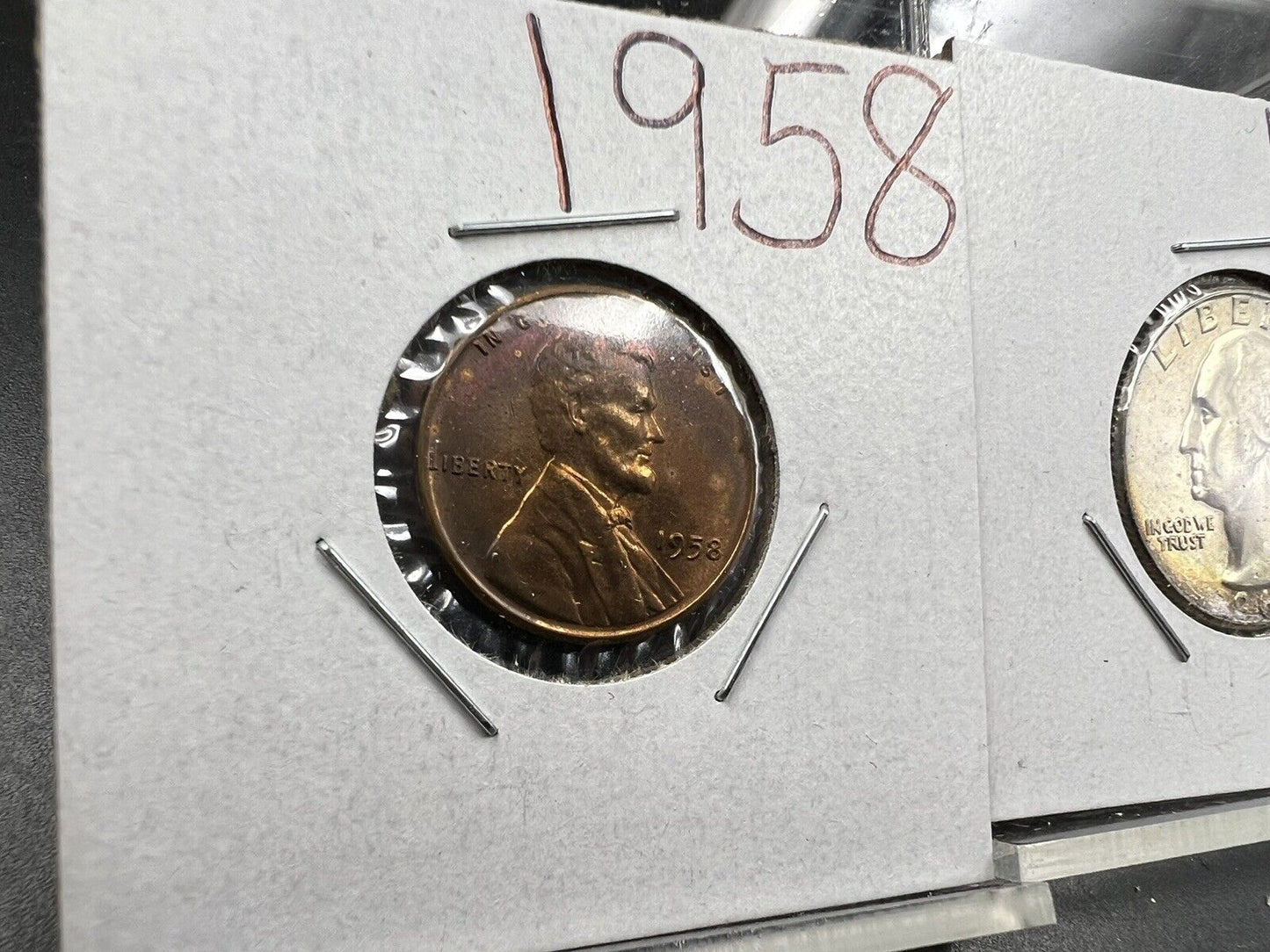 Toner Trio 3 Coin Set 1964 D 10c & 25c BU & 1958 1c UNC RB Neat Toning