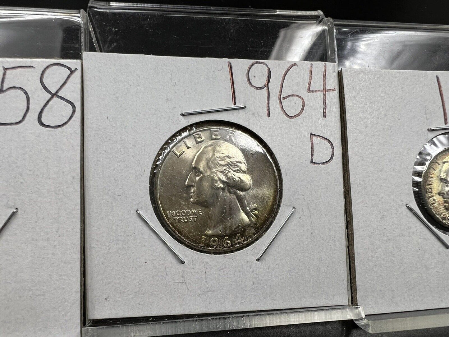 Toner Trio 3 Coin Set 1964 D 10c & 25c BU & 1958 1c UNC RB Neat Toning