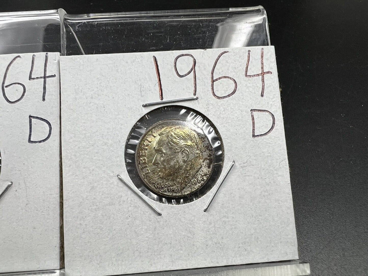 Toner Trio 3 Coin Set 1964 D 10c & 25c BU & 1958 1c UNC RB Neat Toning