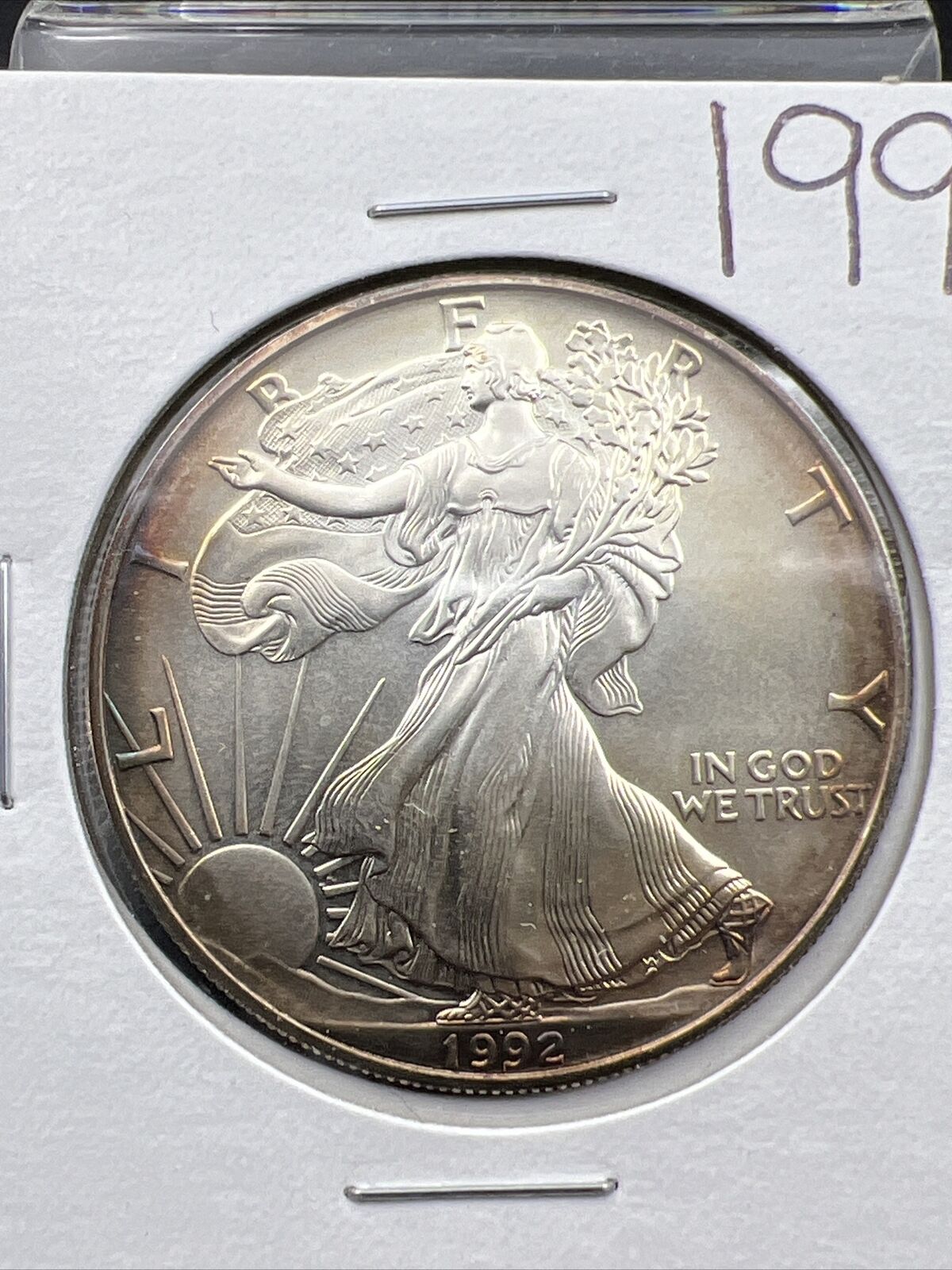1992 1 OZ American Silver Eagle GEM BU Uncirculated .999 Neat Toning Toner ASE #