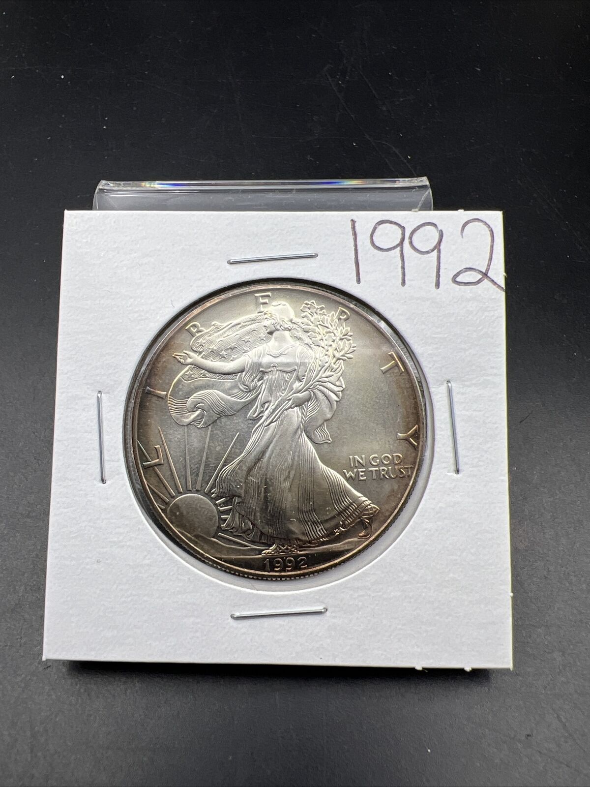 1992 1 OZ American Silver Eagle GEM BU Uncirculated .999 Neat Toning Toner ASE #