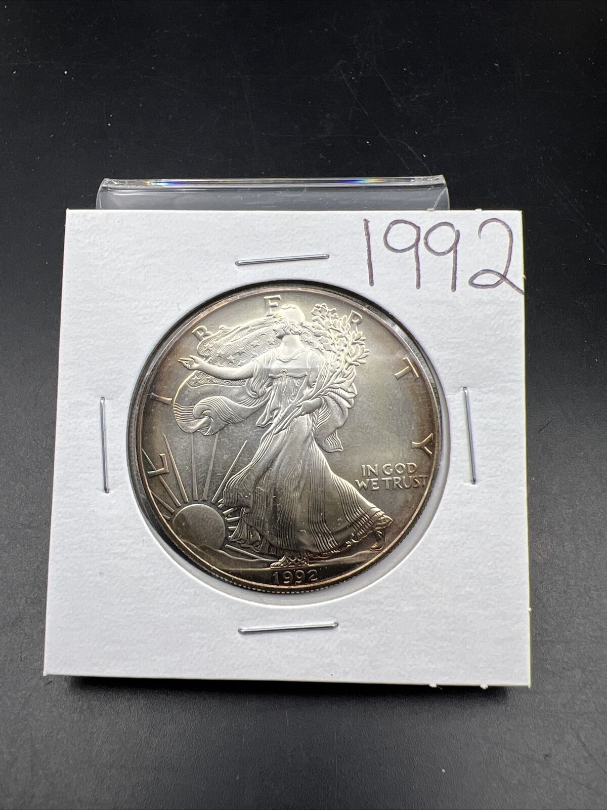 1992 1 OZ American Silver Eagle GEM BU Uncirculated .999 Neat Toning Toner ASE #