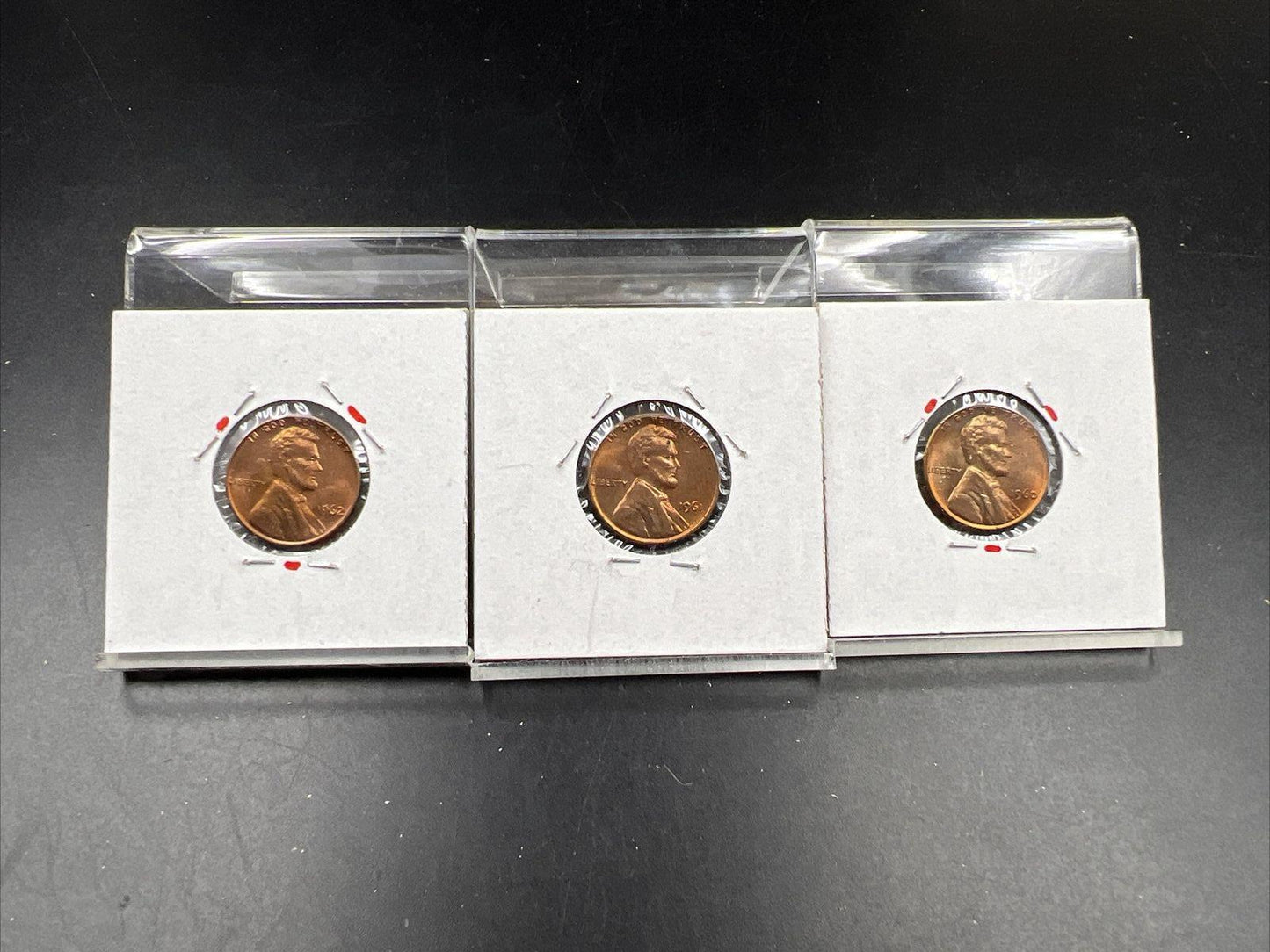 Toner Trio 1961 1962 & 1963 1c BU UNC Lincoln Cent 3 Coin Set Toners RB Red Brow
