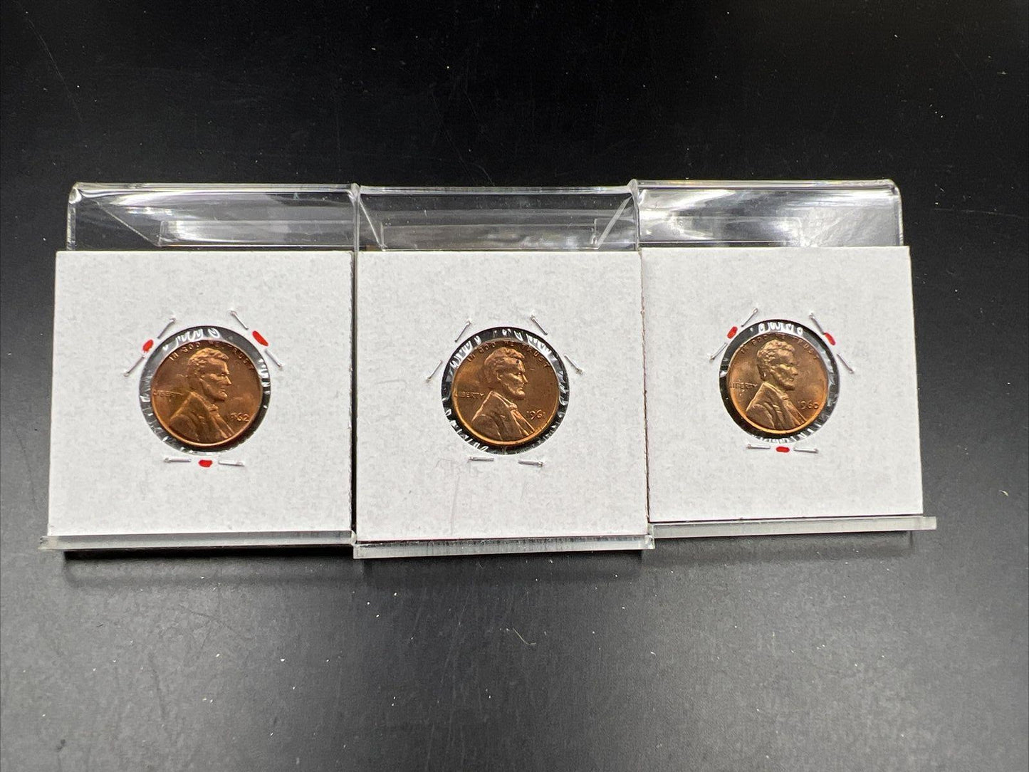 Toner Trio 1961 1962 & 1963 1c BU UNC Lincoln Cent 3 Coin Set Toners RB Red Brow