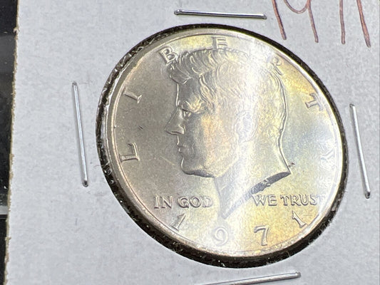 1971 P 50c Kennedy Clad Half Dollar Coin CH BU UNC Neat Toning Light Toning