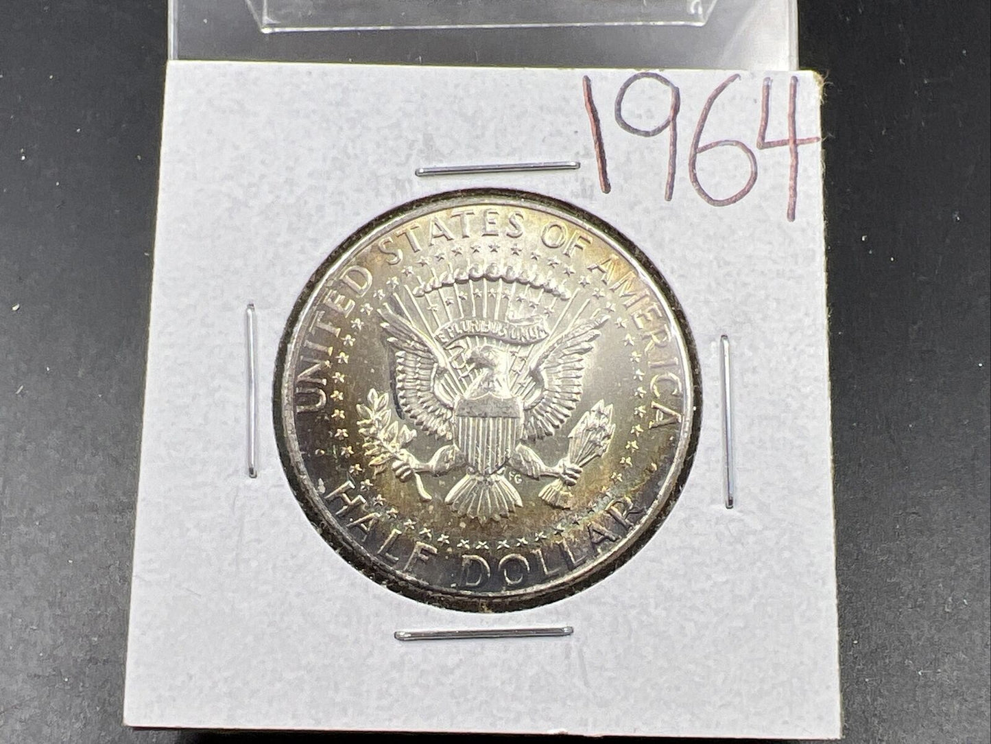 1964 P 50c Kennedy Half Dollar CH BU UNC PQ Rainbow Toning Reverse SKU#YWGN