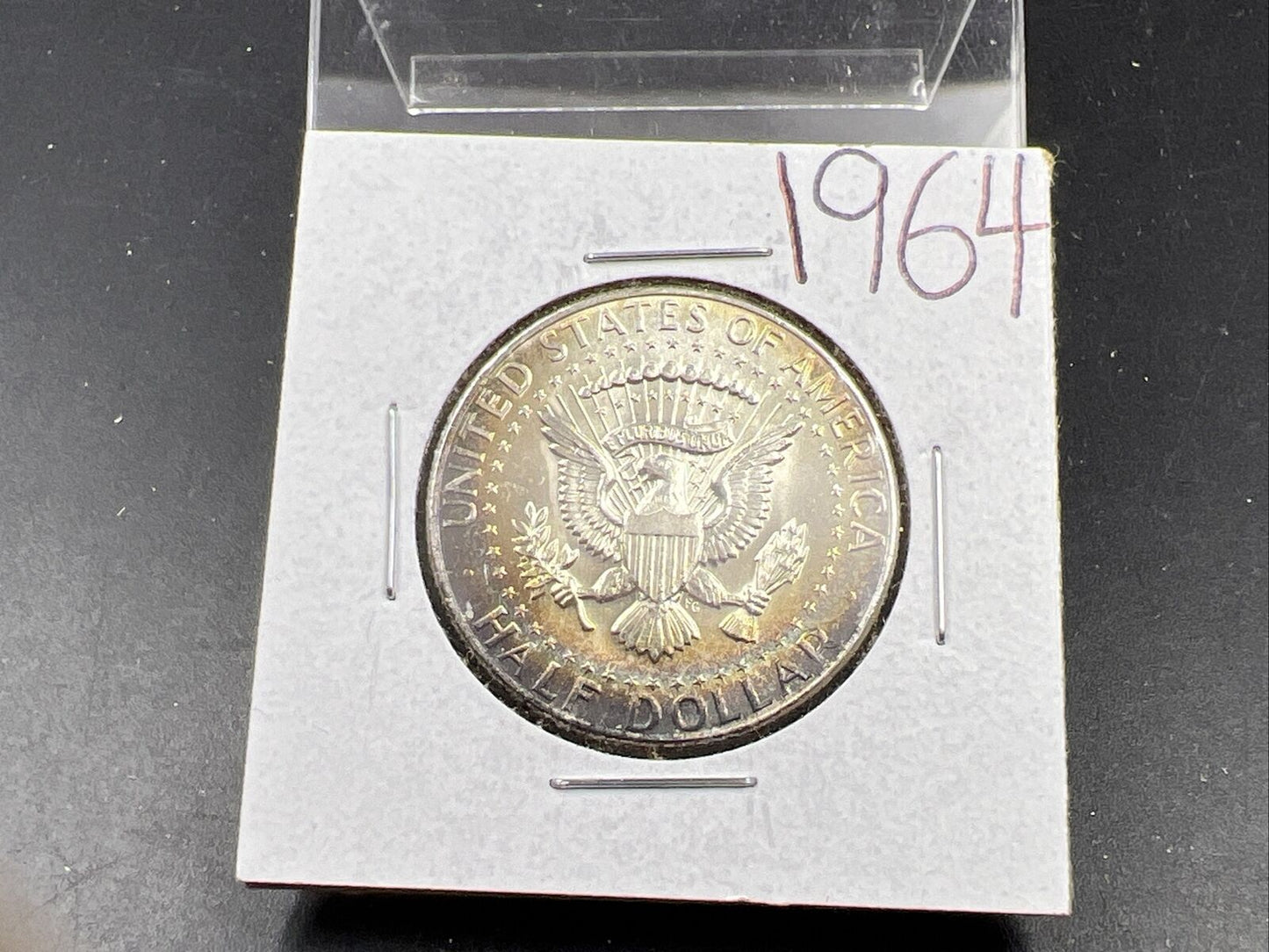 1964 P 50c Kennedy Half Dollar CH BU UNC PQ Rainbow Toning Reverse SKU#YWGN