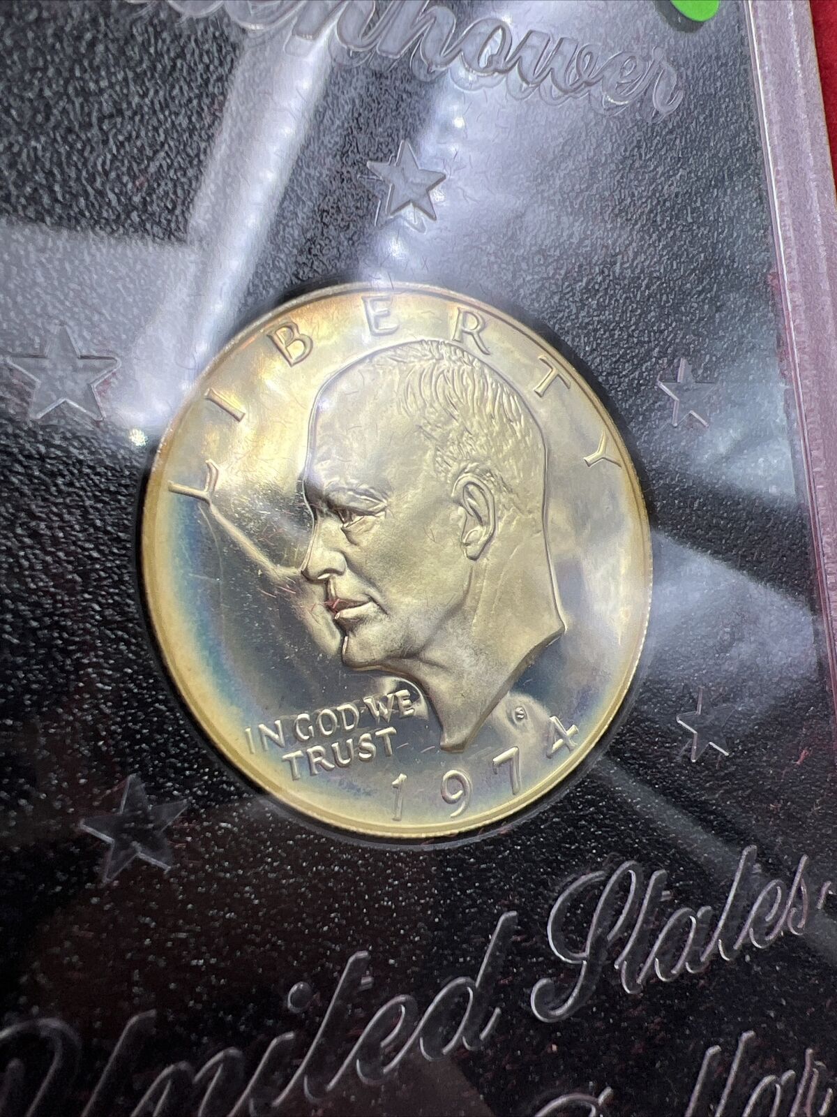 1974 S $1 Eisenhower Ike 40% Silver Dollar Coin PQ Original Toning Toner #SGreen
