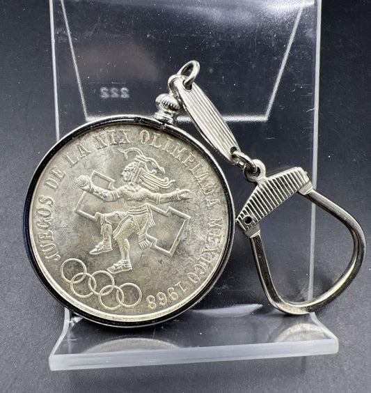 1968 Mexico Silver 25 Pesos BU Olympics Dancing Chief Commemorative in Keychain