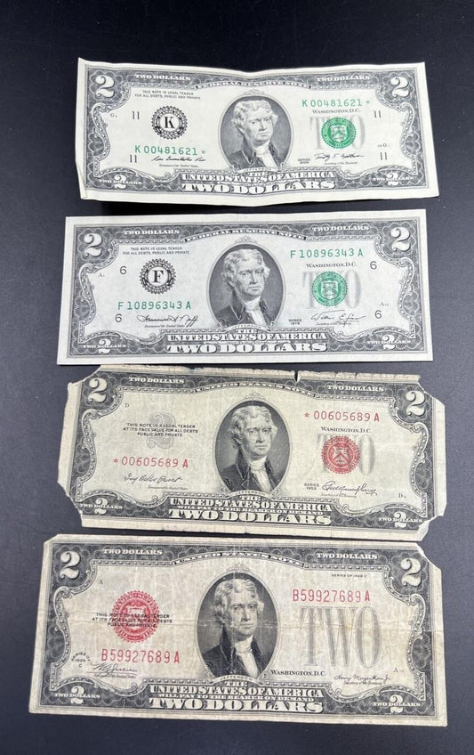 80 Years of Small Size US $2 Bills Set 1928 1953 * Star 1976 & 2009 Star Bills