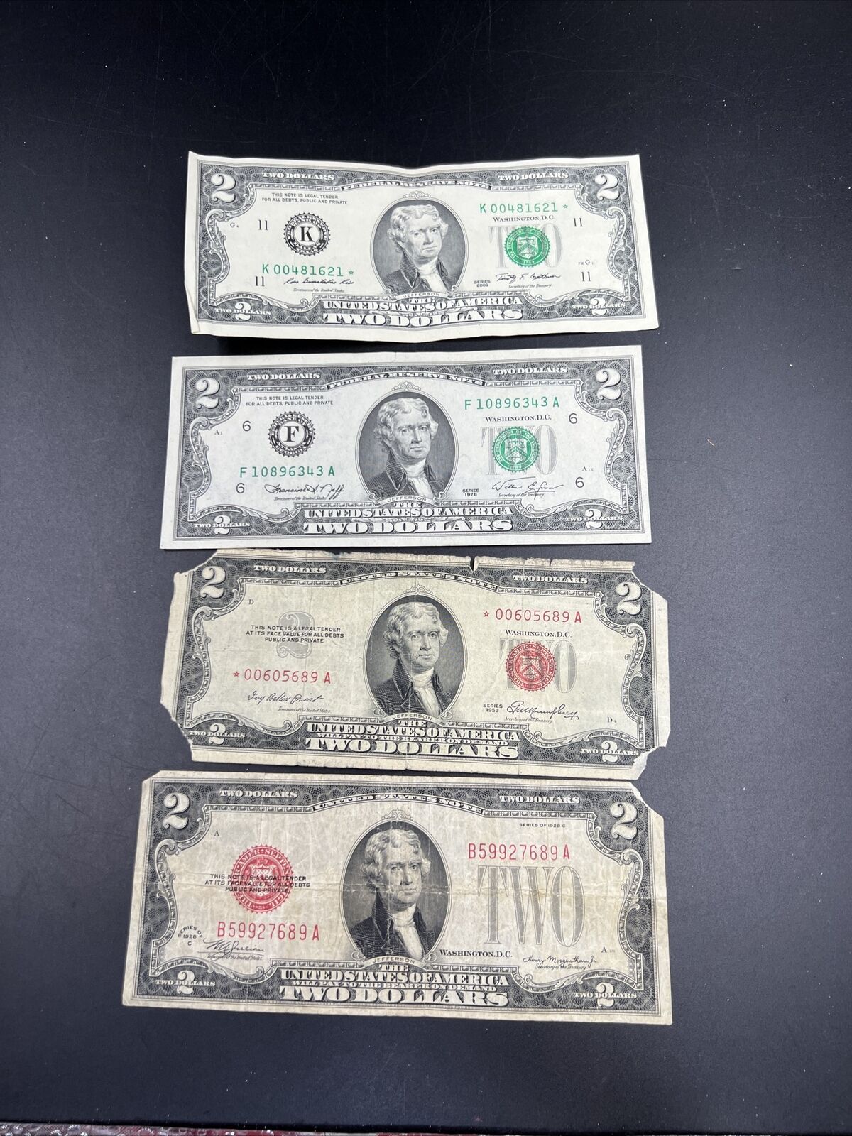 80 Years of Small Size US $2 Bills Set 1928 1953 * Star 1976 & 2009 Star Bills