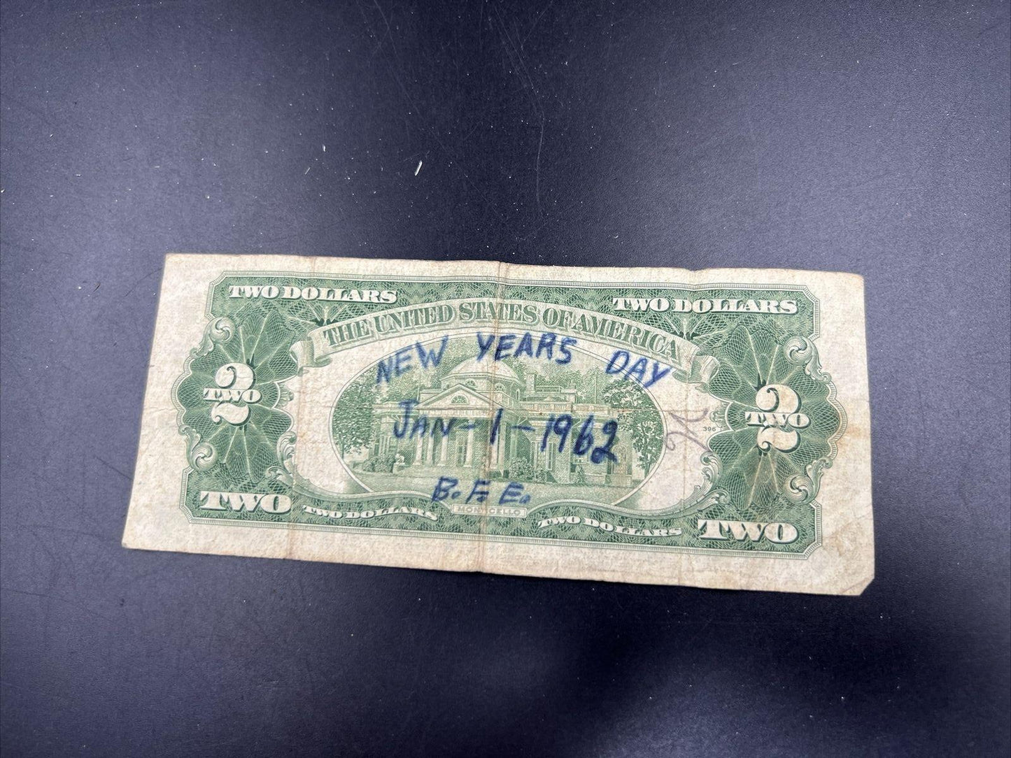 1953 $2 Two Dollar Red Seal Legal Tender New Years Note w/ Repeat Serial # Circ