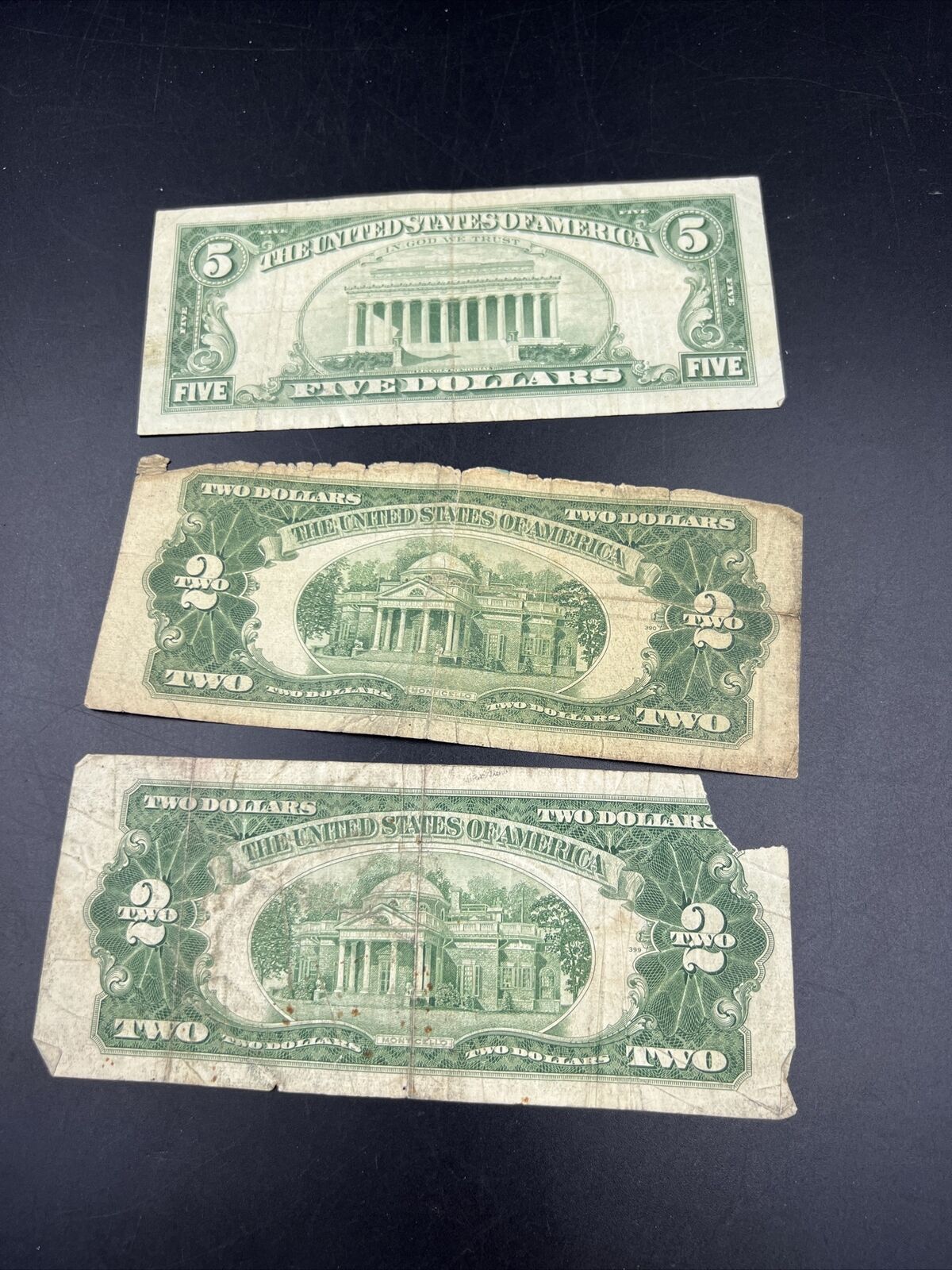 Estate Currency Lot 1928 $2 Cull 1953 $2 & 1963 $5 VG/F Red Seal Bills Notes