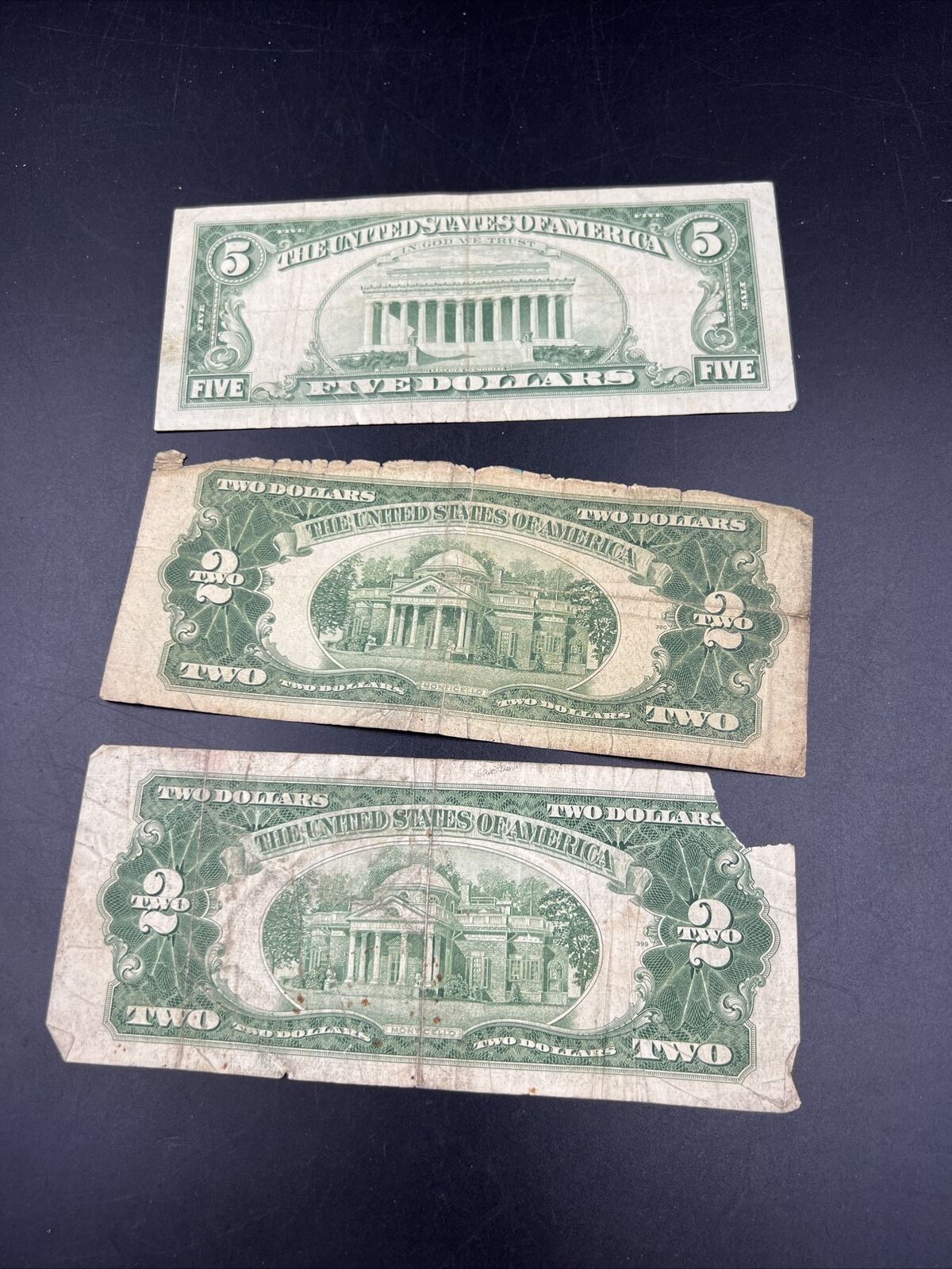 Estate Currency Lot 1928 $2 Cull 1953 $2 & 1963 $5 VG/F Red Seal Bills Notes