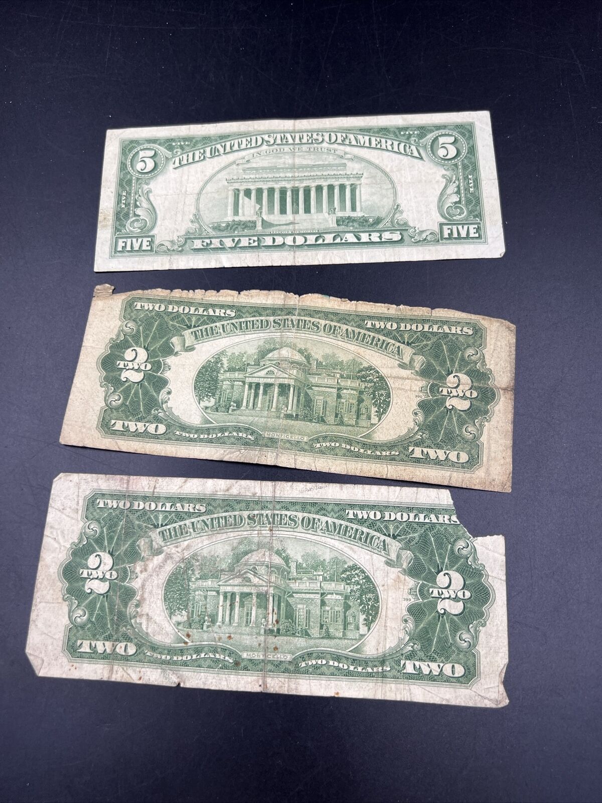 Estate Currency Lot 1928 $2 Cull 1953 $2 & 1963 $5 VG/F Red Seal Bills Notes
