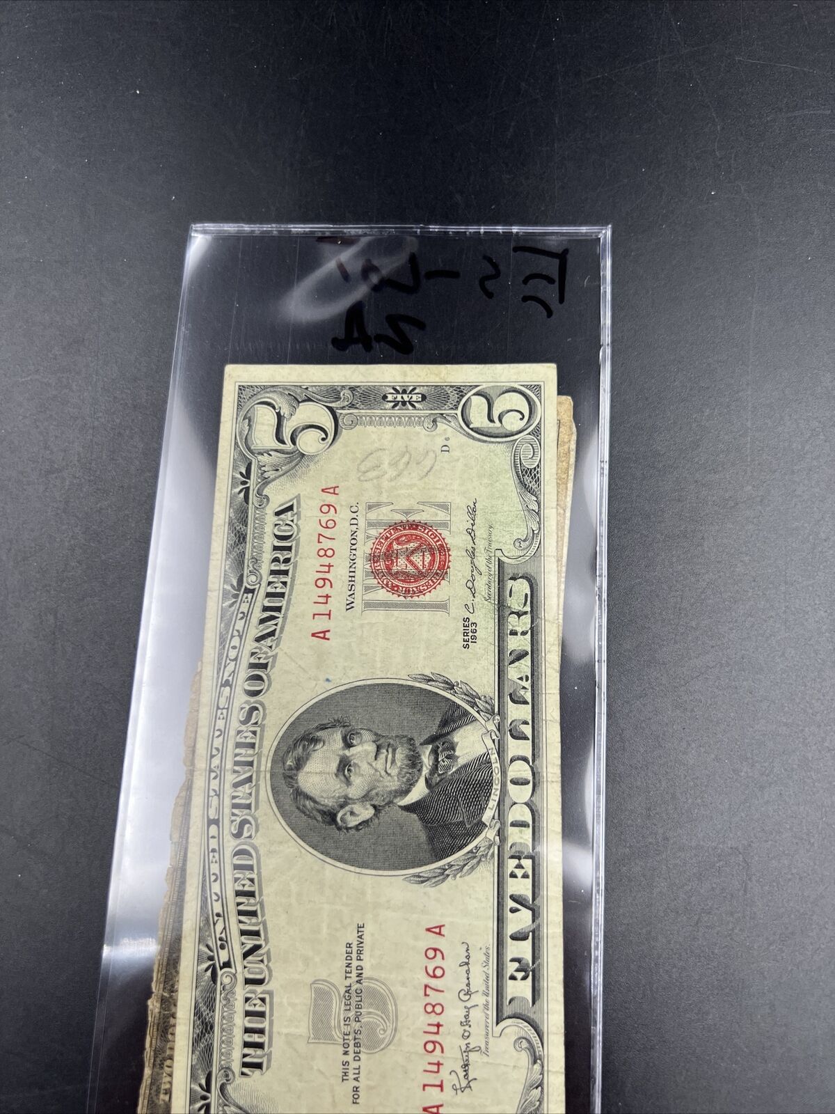 Estate Currency Lot 1928 $2 Cull 1953 $2 & 1963 $5 VG/F Red Seal Bills Notes