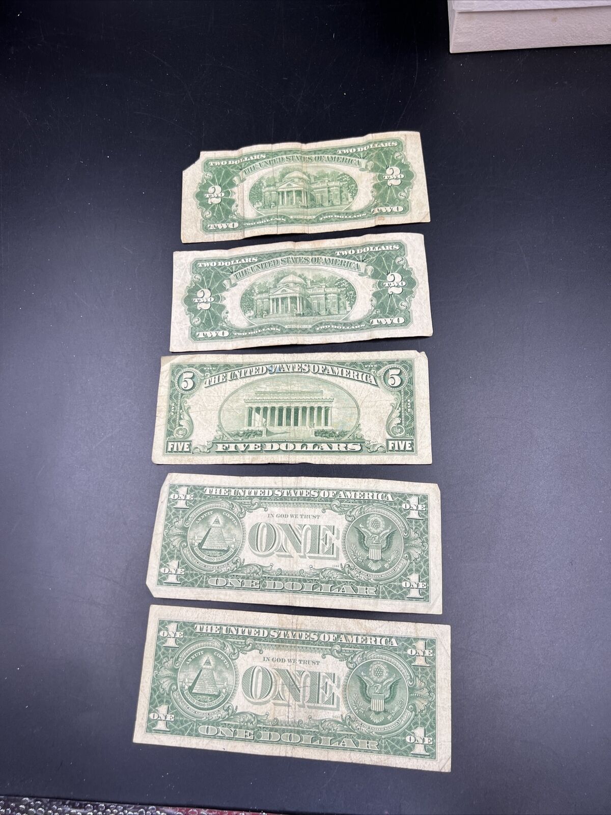 Estate Currency Lot 1953 $2 Red Seal 1953 $5 Blue Seal & 1963 $1 Barr Notes Circ