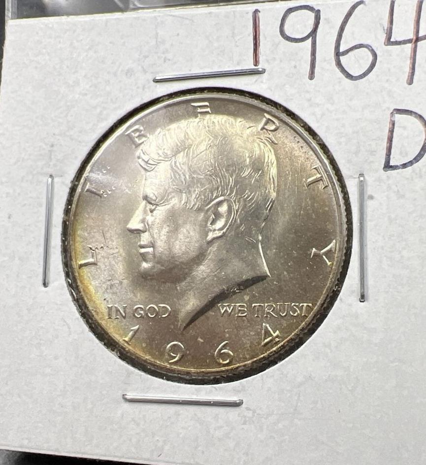 1964 D 50c Kennedy Silver Half Dollar Gem BU UNC Some Toning Denver Mint #RDBN