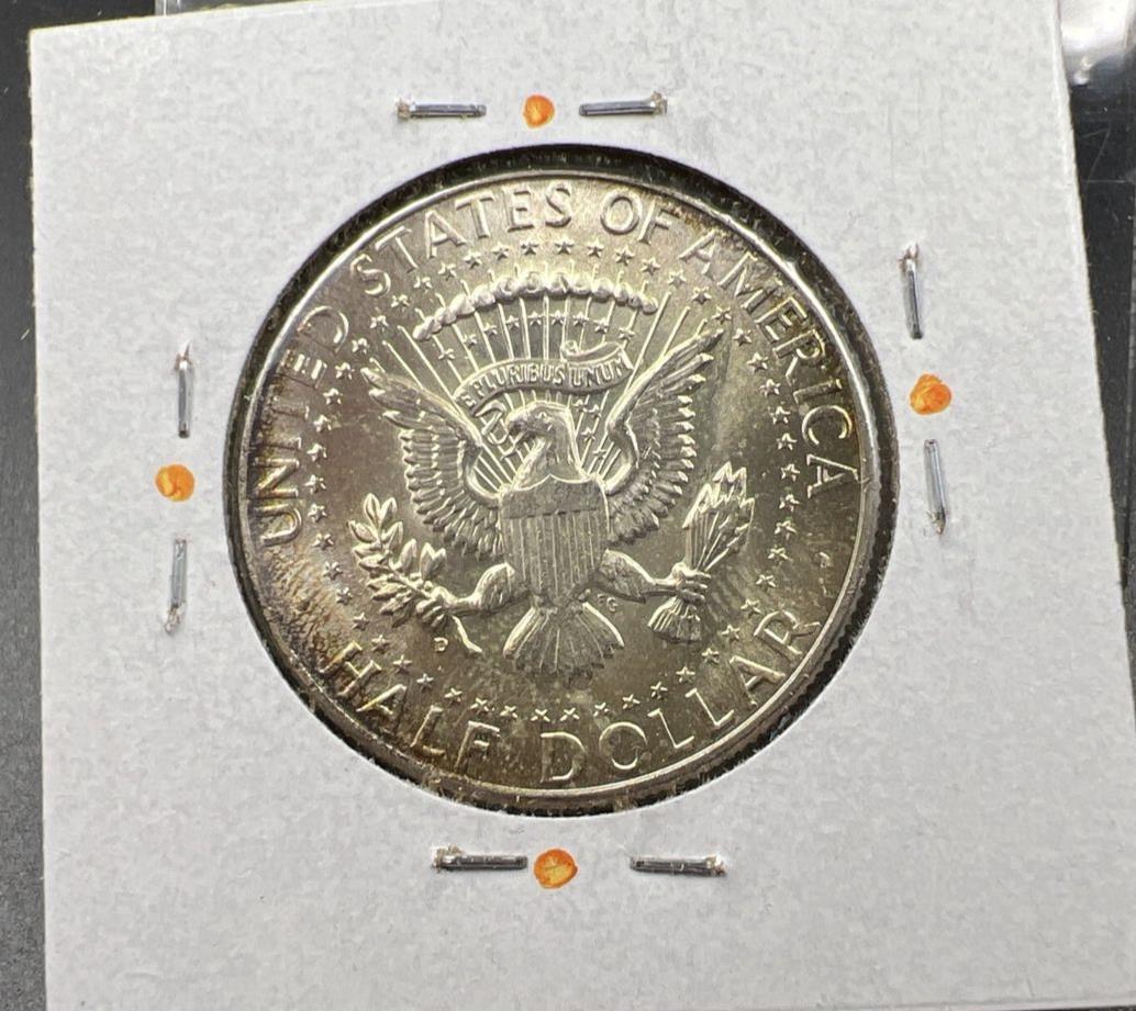 1964 D 50c Kennedy Silver Half Dollar GEM BU UNC NEAT Toning Denver Mint #ORNG