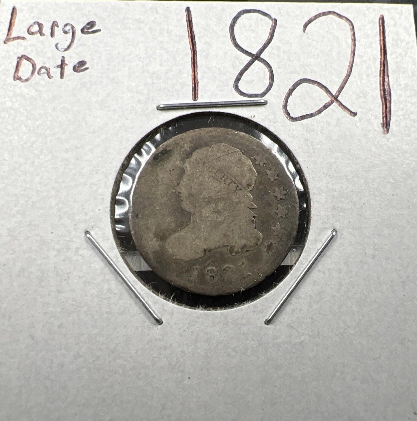 1821 10c Bust Silver Dime Coin Choice AG About Good Circ Large Date Variety