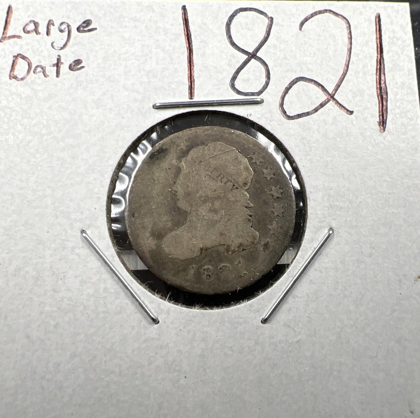 1821 10c Bust Silver Dime Coin Choice AG About Good Circ Large Date Variety