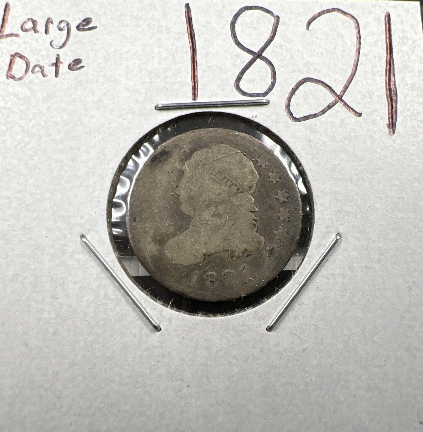 1821 10c Bust Silver Dime Coin Choice AG About Good Circ Large Date Variety