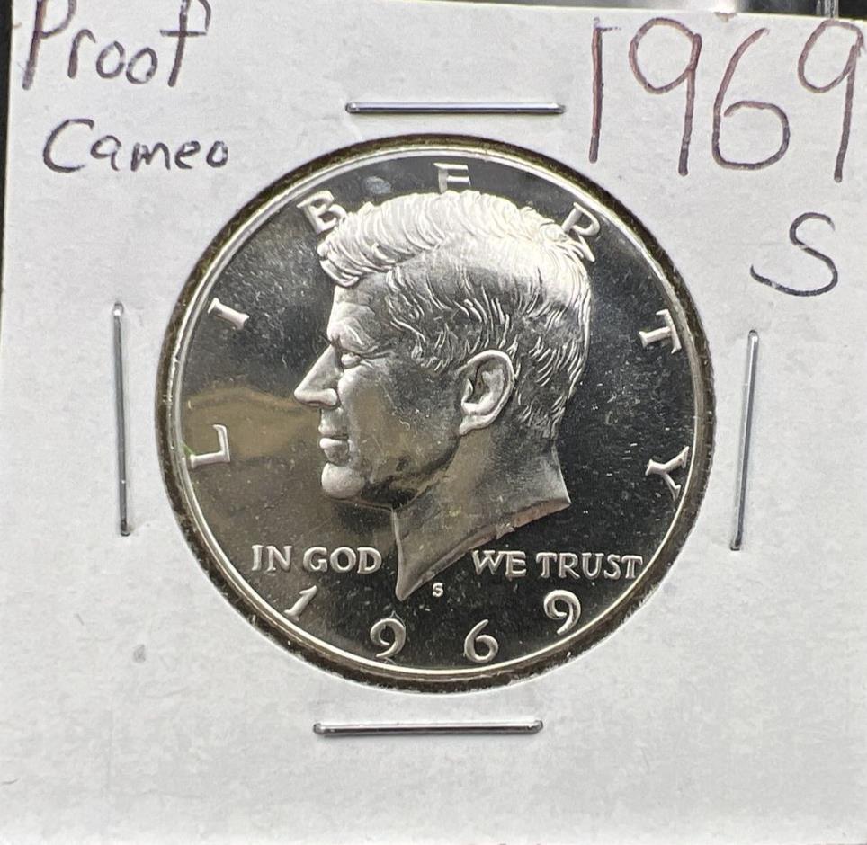 1969 S 50c Kennedy 40% Silver Half Dollar Coin Gem Proof Cameo