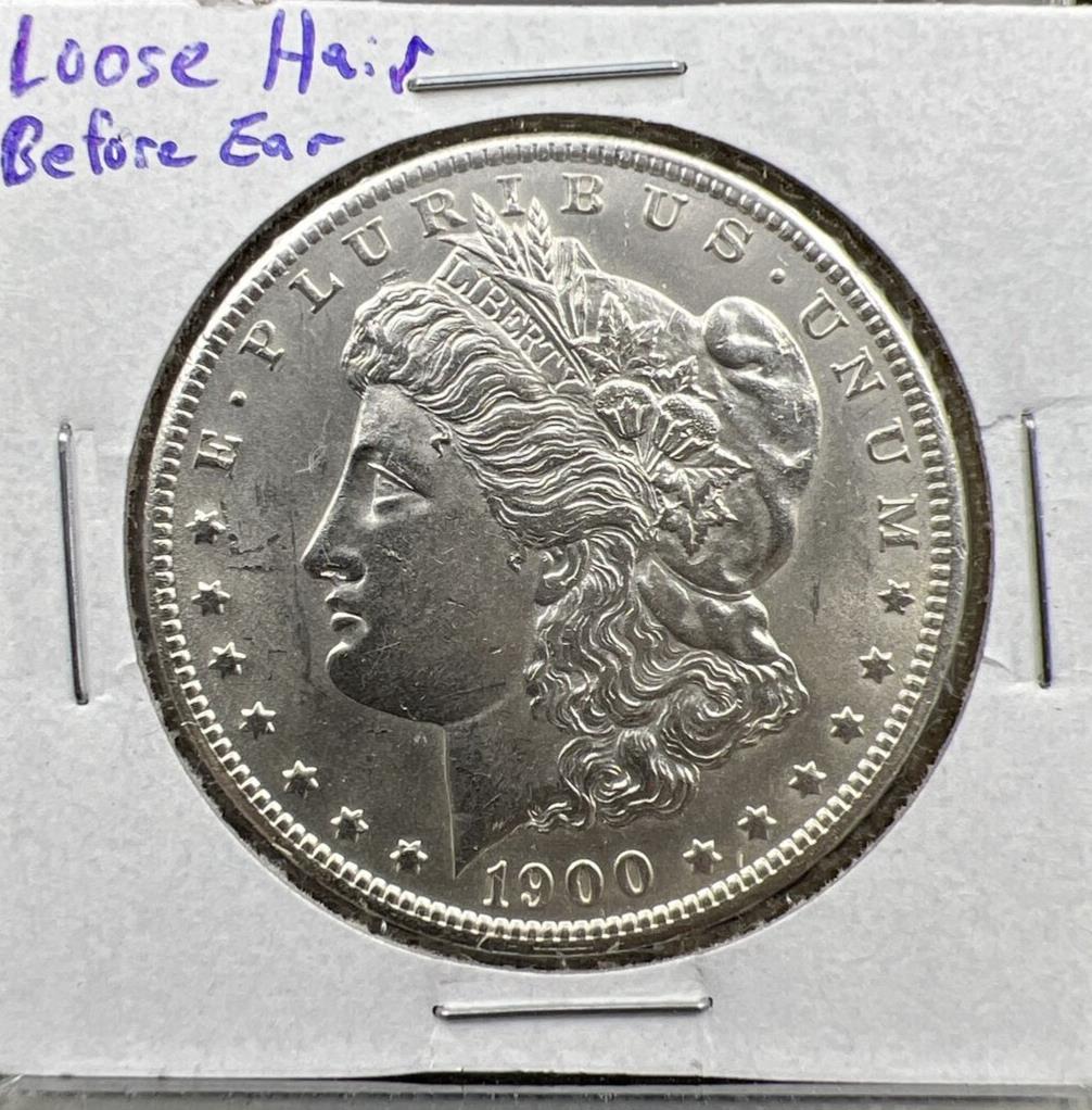 1900 $1 Morgan silver Dollar Coin Choice AU About UNC Loose Hair Before Ear