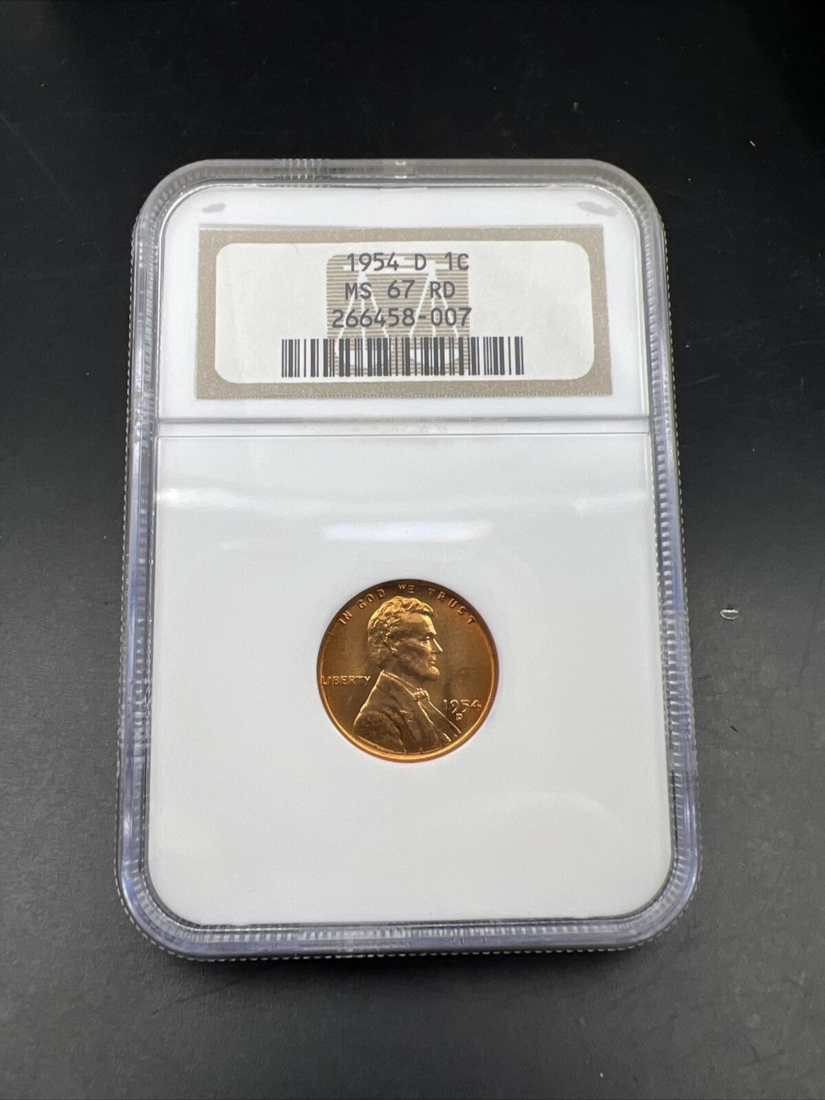 1954 D Lincoln Wheat Cent Penny Coin NGC MS67 RD #007 (Some Toning)