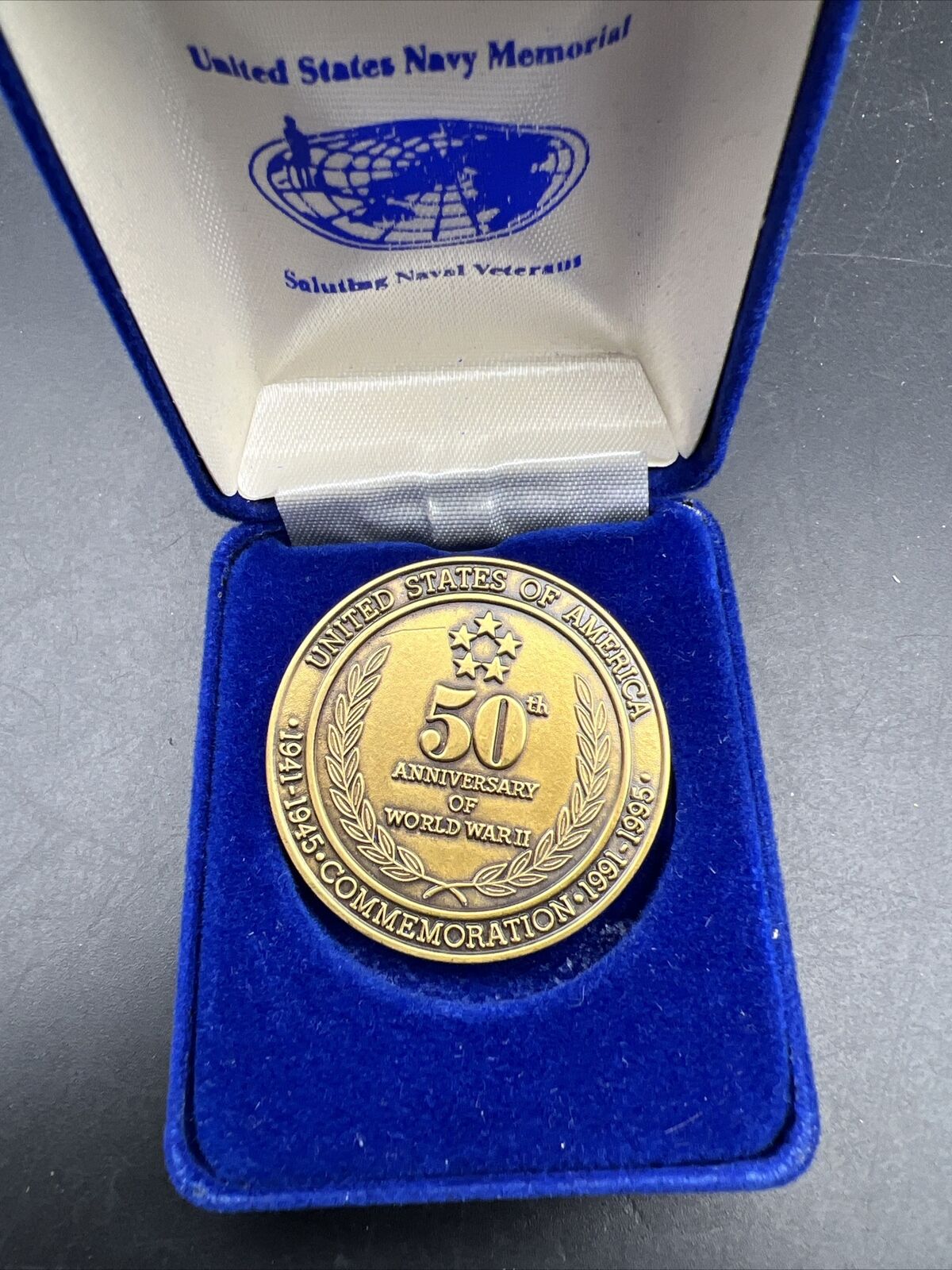 1991 - 1995 US Navy Memorial 50th Anniversary WW2 Veterans Bronze Medal
