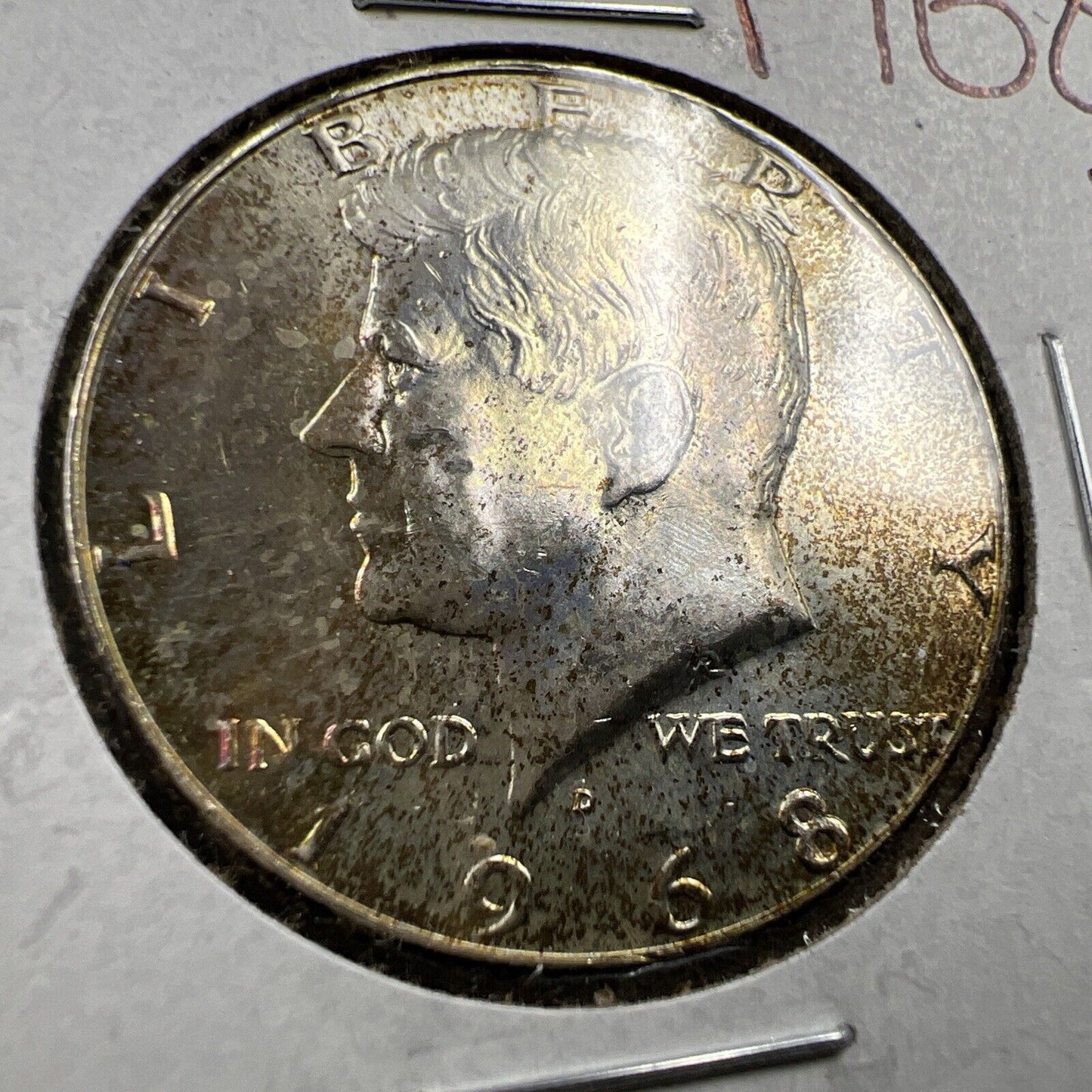 1968 D 50c Kennedy Silver Half Dollar Coin CH BU Neat Toning Toner