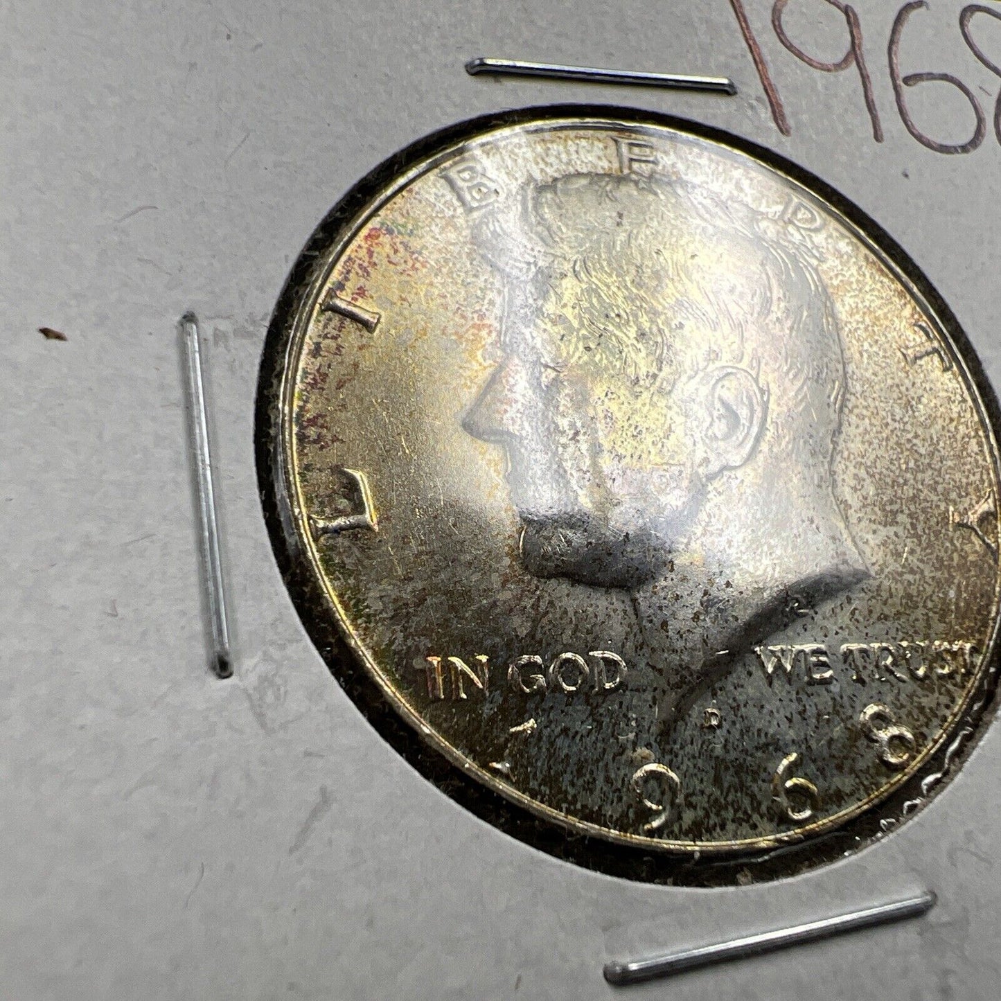 1968 D 50c Kennedy Silver Half Dollar Coin CH BU Neat Toning Toner