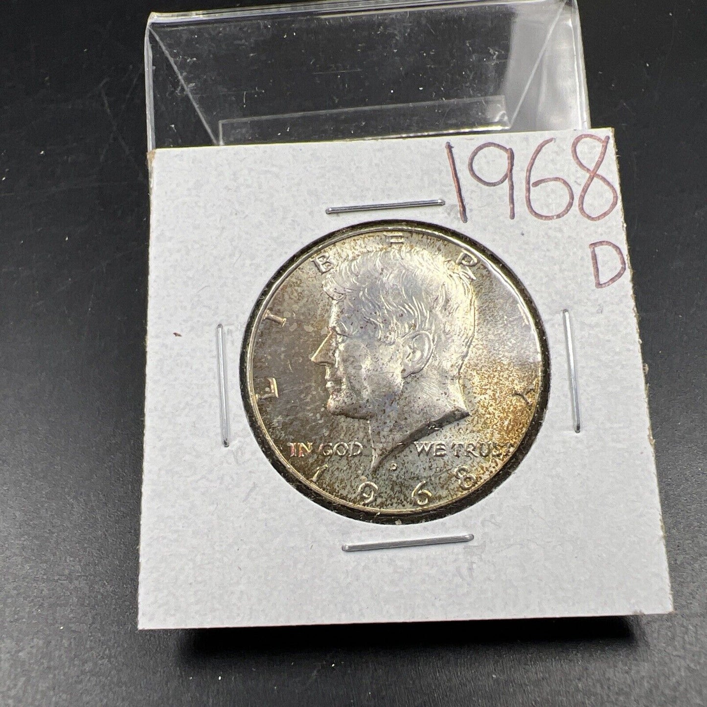 1968 D 50c Kennedy Silver Half Dollar Coin CH BU Neat Toning Toner