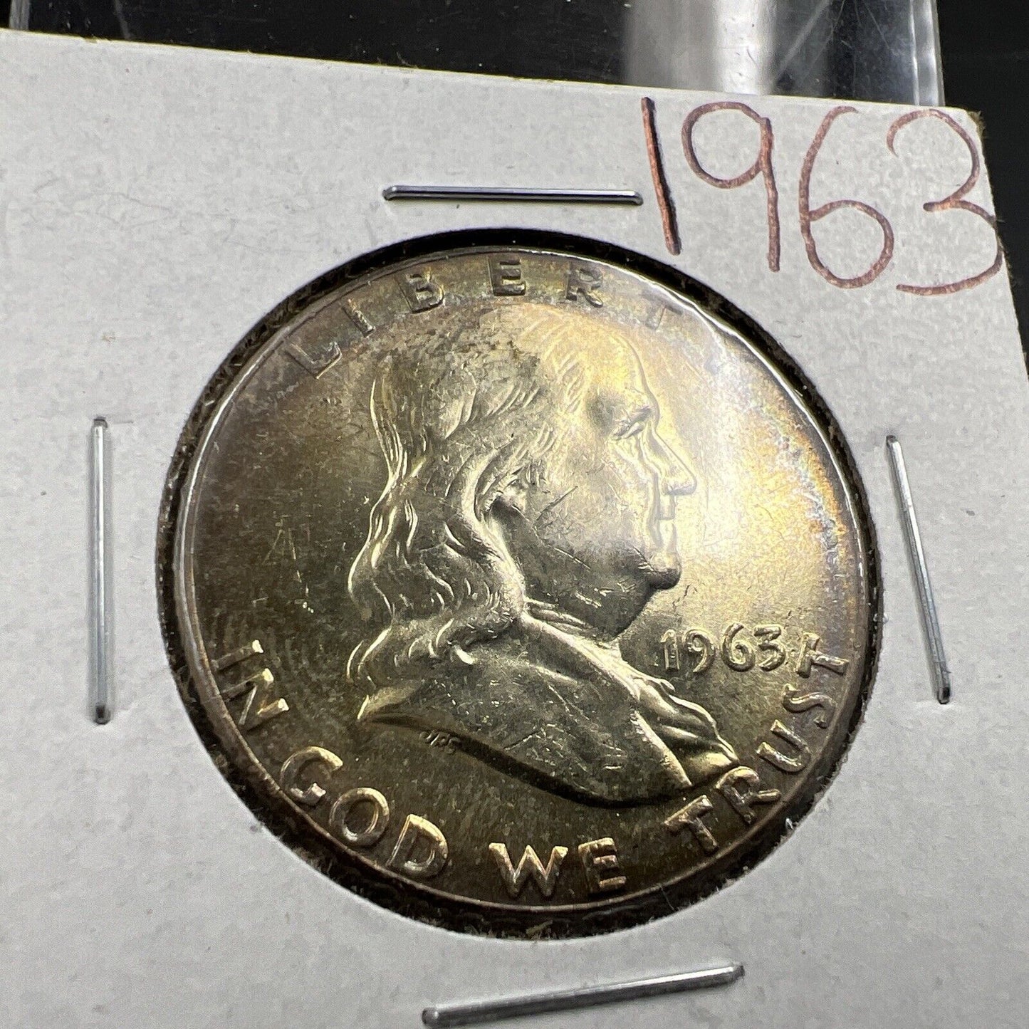 1963 P 50c Franklin Silver Half Dollar Coin Neat Toning Toner CH BU UNC