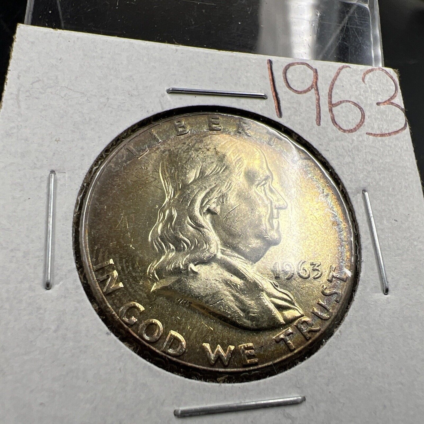 1963 P 50c Franklin Silver Half Dollar Coin Neat Toning Toner CH BU UNC