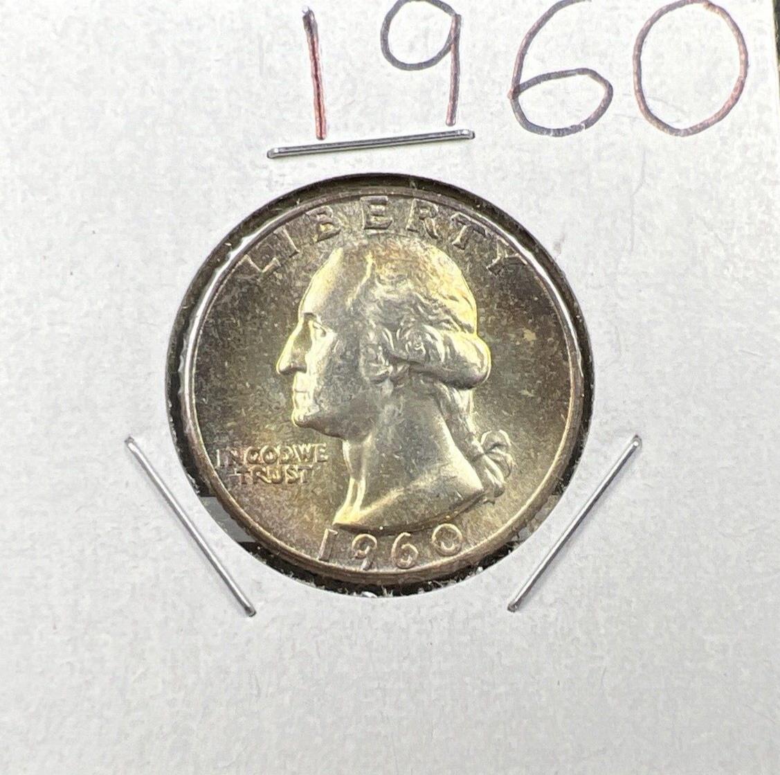 1960 P 25c Washington Silver Quarter Coin Choice BU UNC Nice Toning Toner