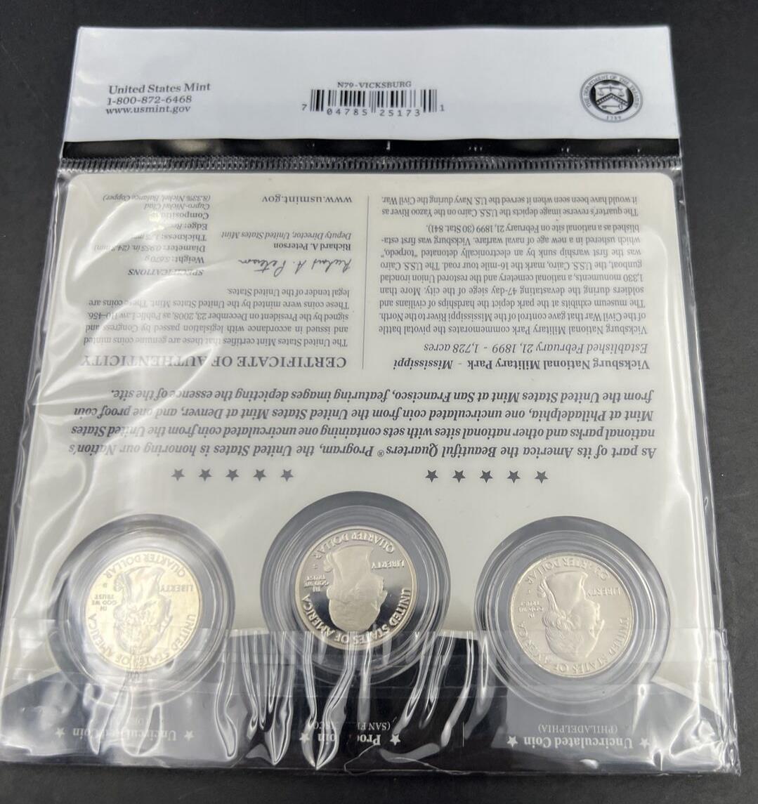 2011 Vicksburg 3 Coin P D S Business & Proof ATB Quarter Set US Mint OGP Sealed