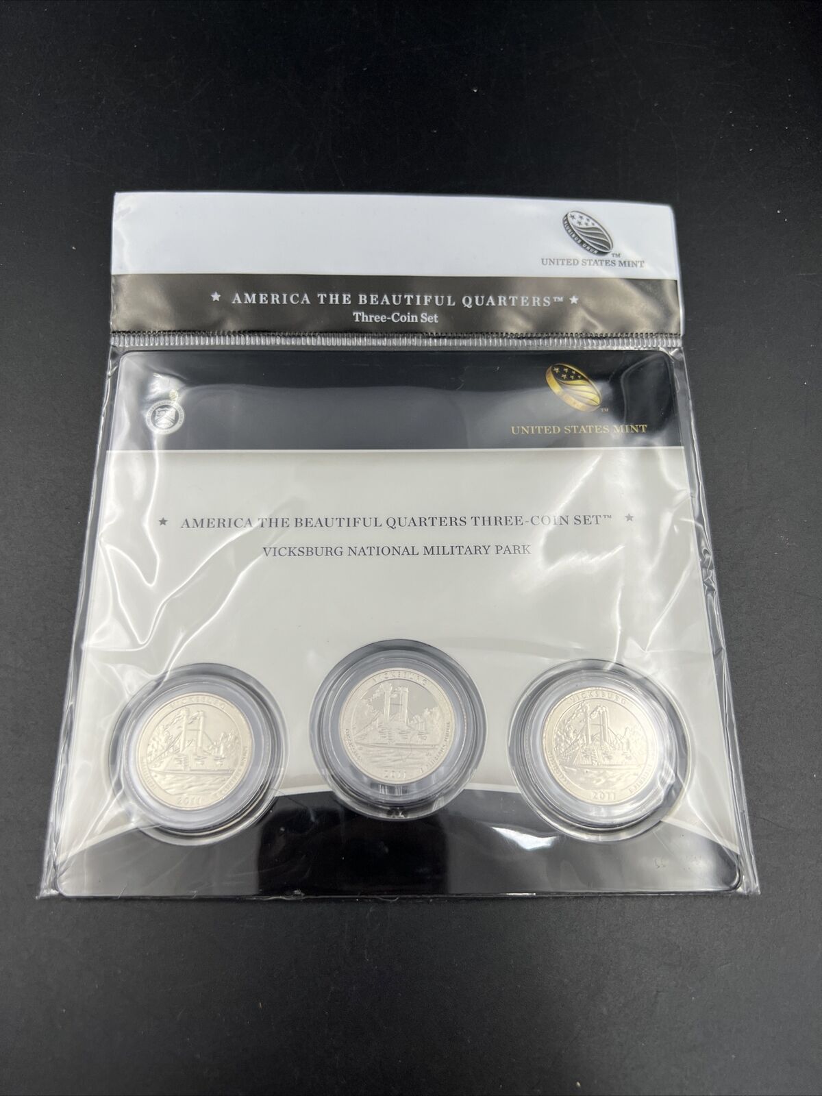2011 Vicksburg 3 Coin P D S Business & Proof ATB Quarter Set US Mint OGP Sealed