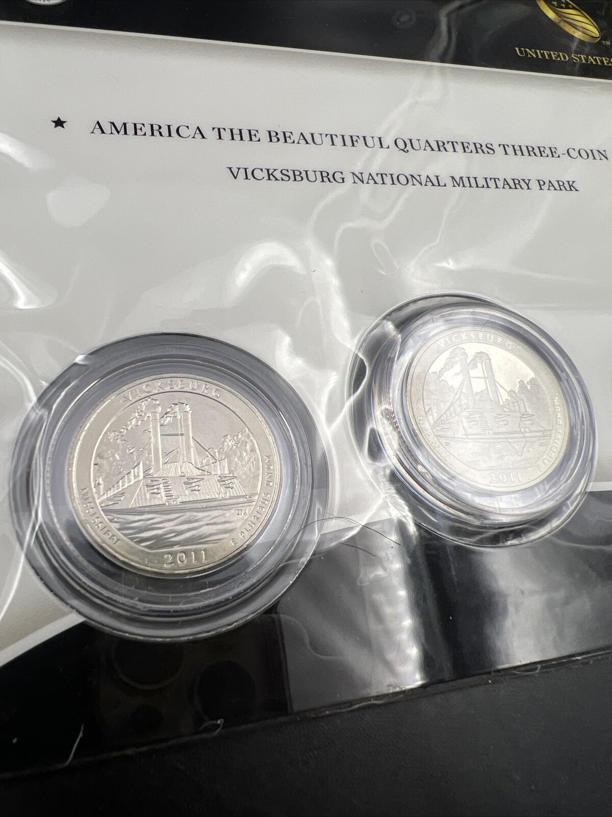 2011 Vicksburg 3 Coin P D S Business & Proof ATB Quarter Set US Mint OGP Sealed