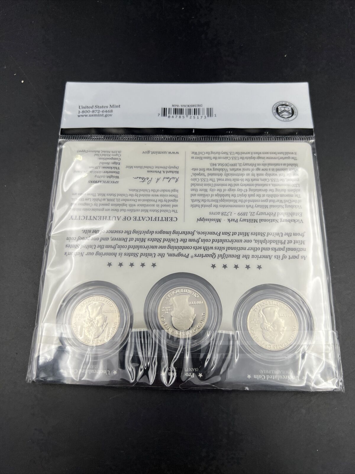 2011 Vicksburg 3 Coin P D S Business & Proof ATB Quarter Set US Mint OGP Sealed