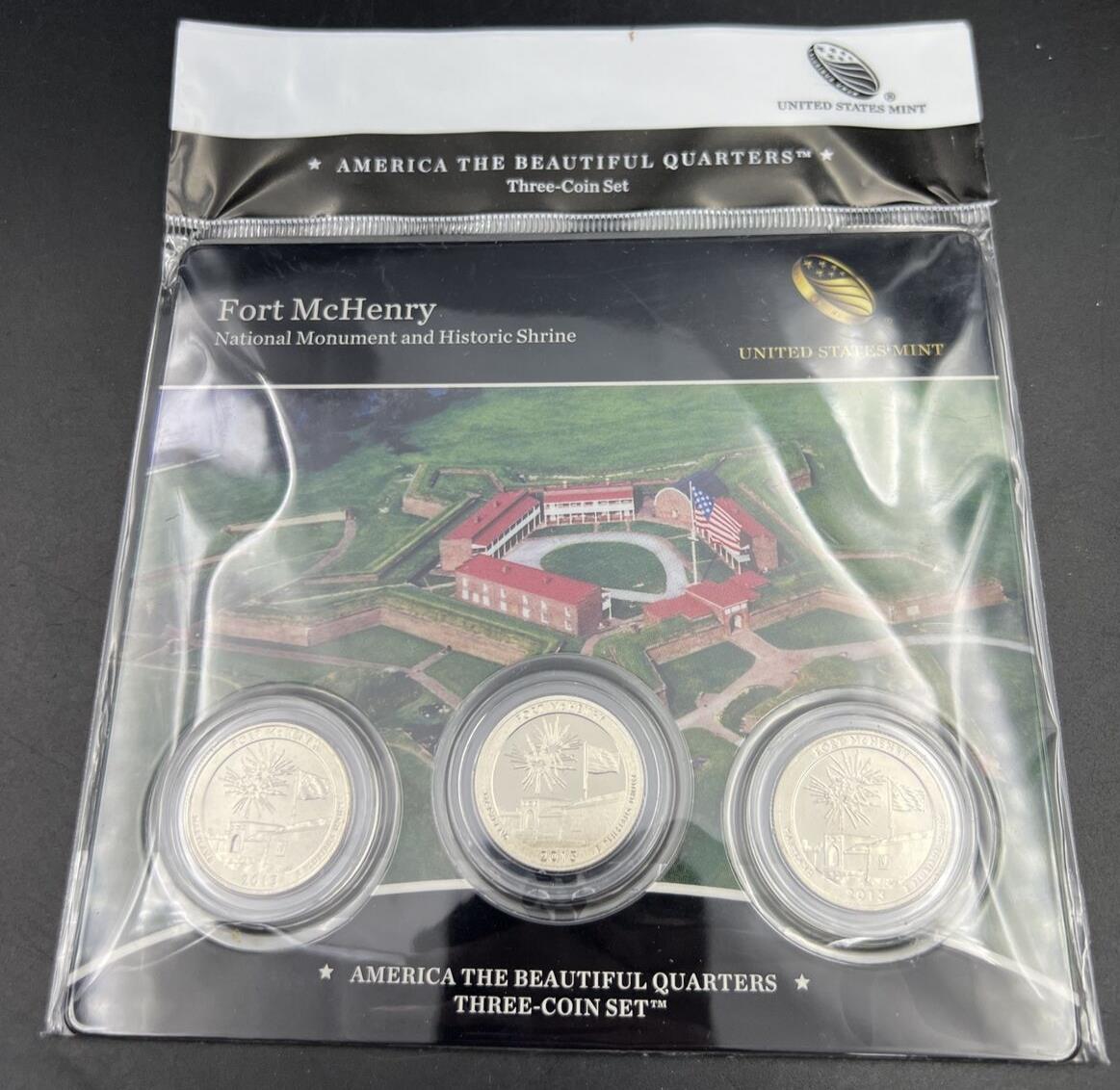 2013 Ft McHenry 3 Coin P D S Business & Proof ATB Quarter Set US Mint OGP Sealed