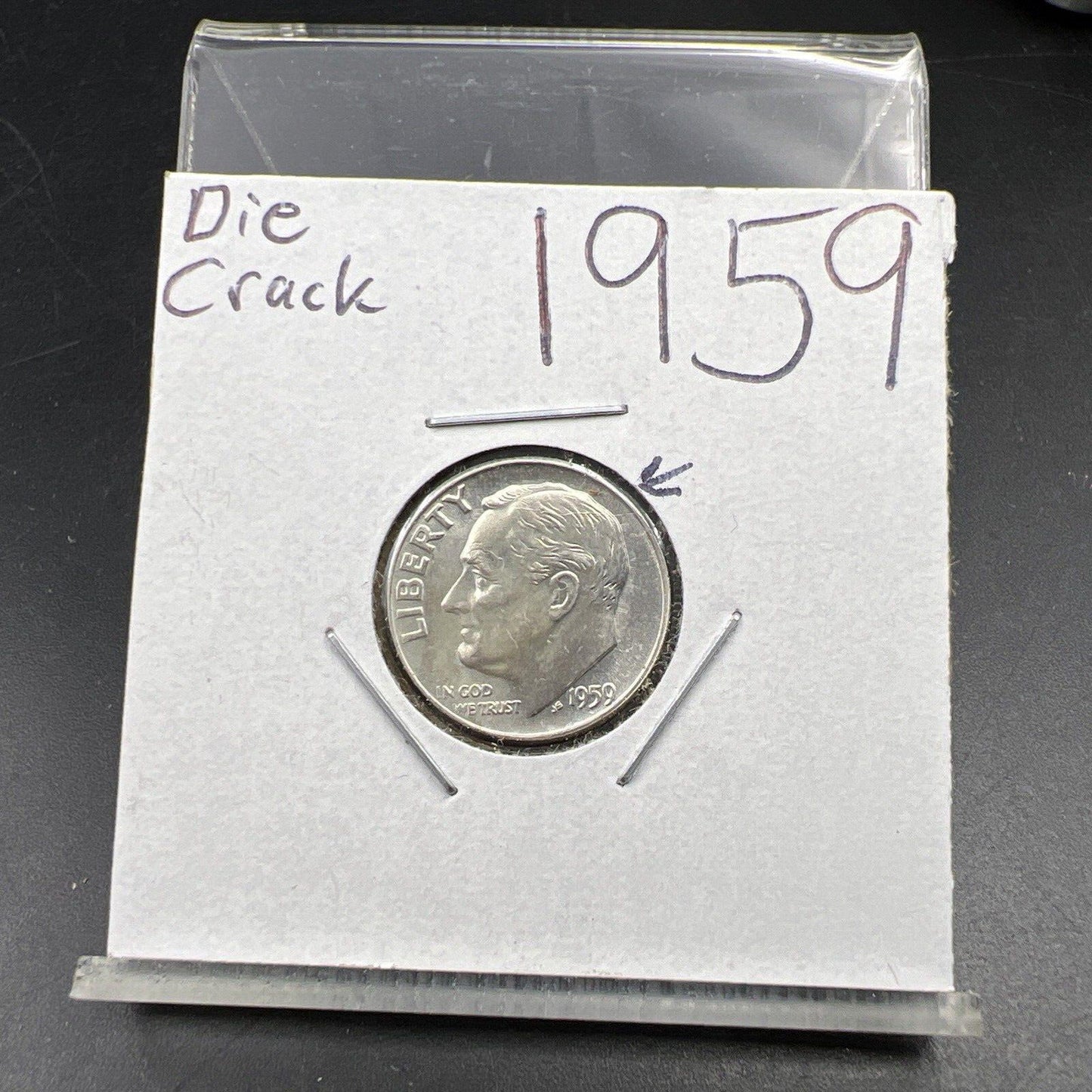 1959 10c Roosevelt Silver Dime CH AU / CU w/ Die Crack Variety Obverse