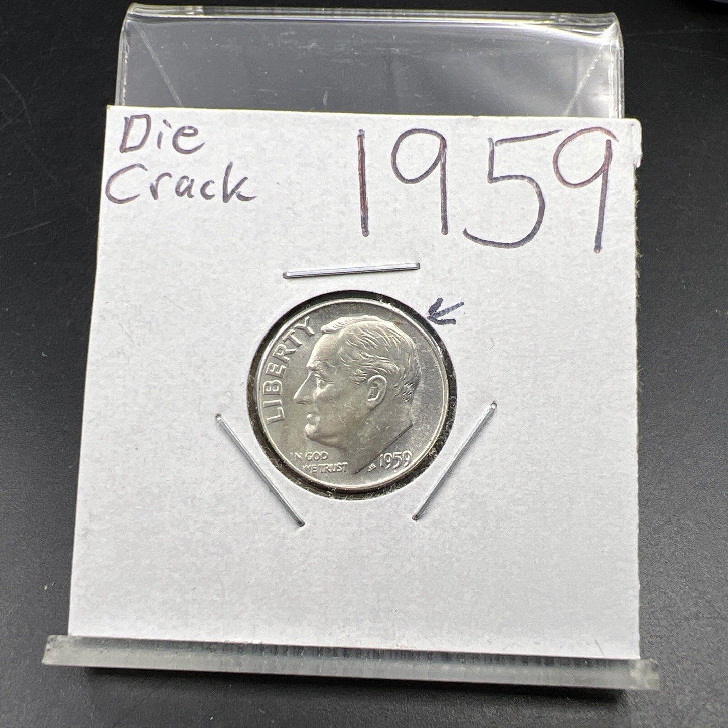 1959 10c Roosevelt Silver Dime CH AU / CU w/ Die Crack Variety Obverse