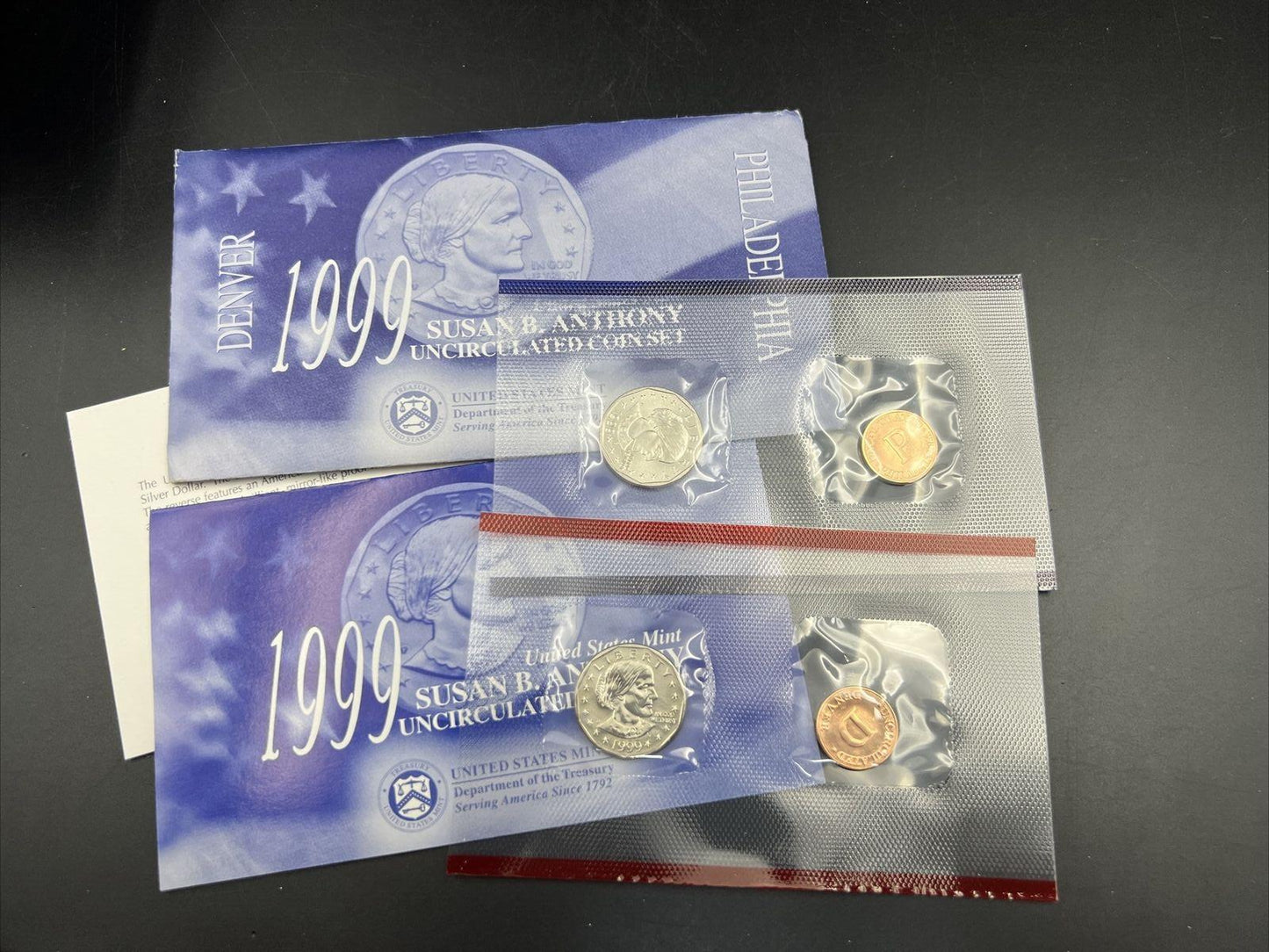 1999 Susan B Anthony Dollar $1 Set US Mint Philadelphia Denver Uncirculated OGP