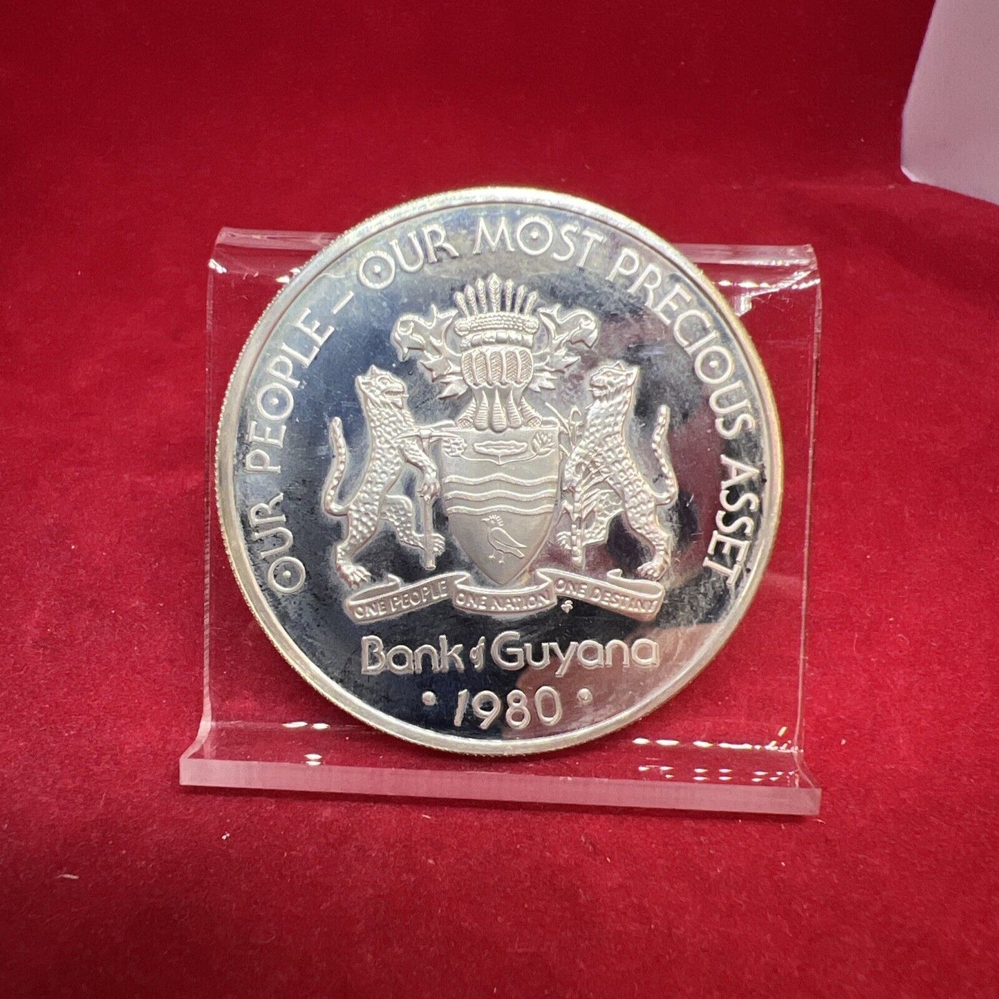 1976 Bank of Guyana 10 Dollars Proof Silver Coin 10th Anniversary Independence B