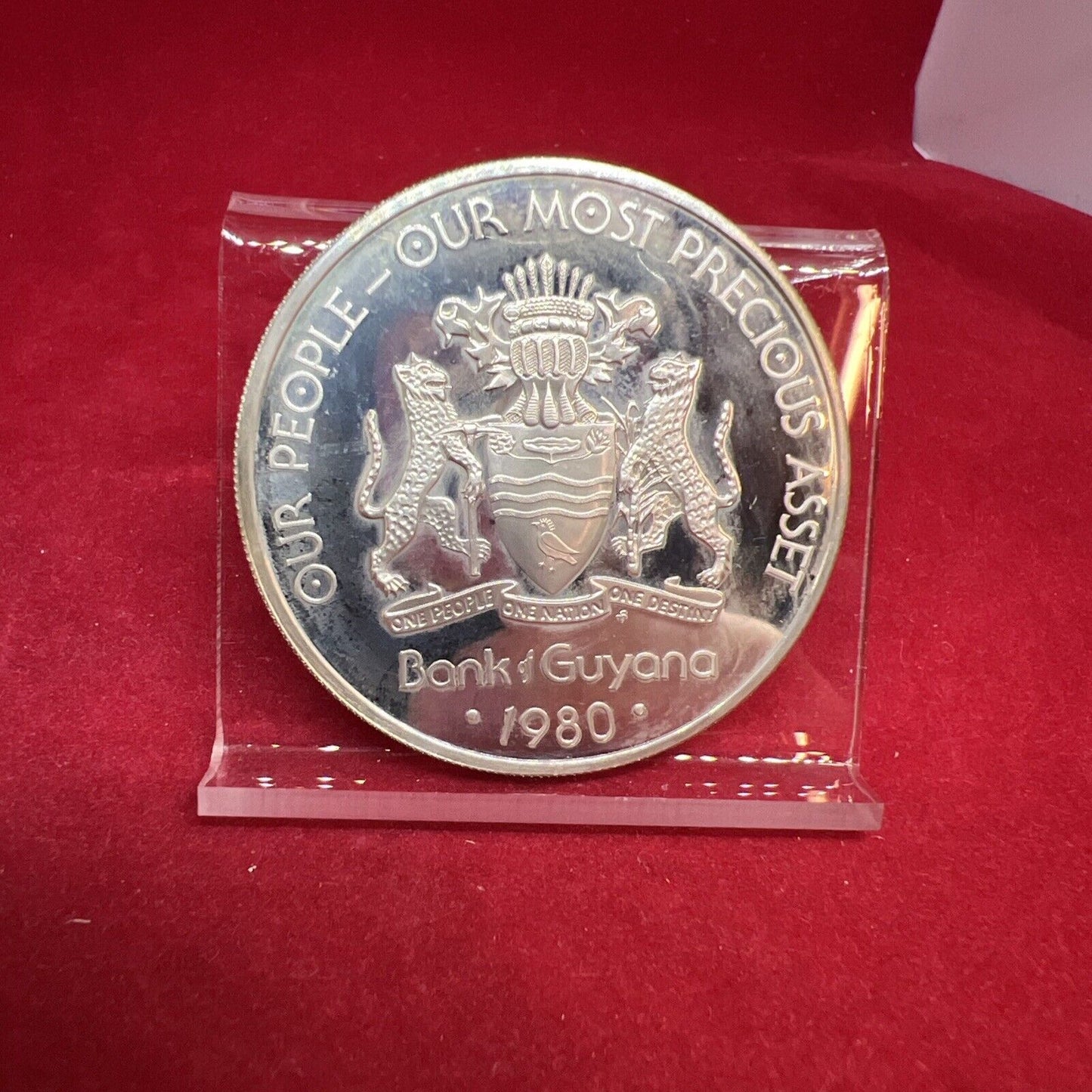 1976 Bank of Guyana 10 Dollars Proof Silver Coin 10th Anniversary Independence B